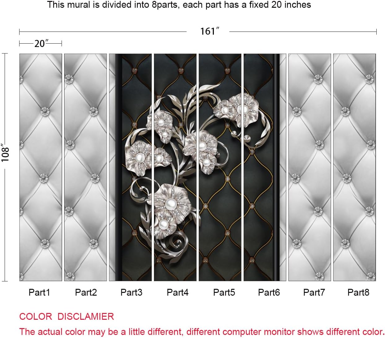 Black and White 3D Diamond Soft Case Faux Leather Wall Mural Wallpaper for Bedroom Living Room Tv Background (Not Peel and Stick)