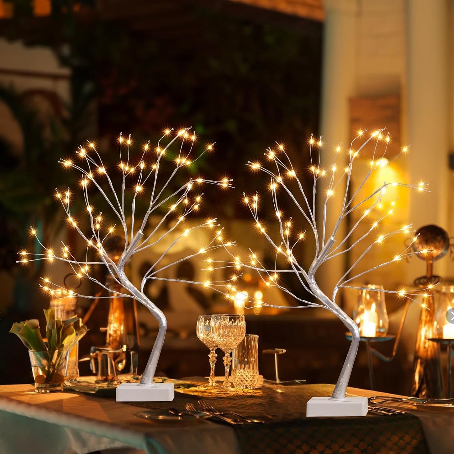 EAMBRITE Fairy Light Tree, 108 Led Light up Trees Decor Indoor, 8 Modes Fairy Light Spirit Tree for Christmas Decorations, USB& Battery Tabletop Bonsai Tree for Home Bedroom Decorations (2 PK, Sliver)