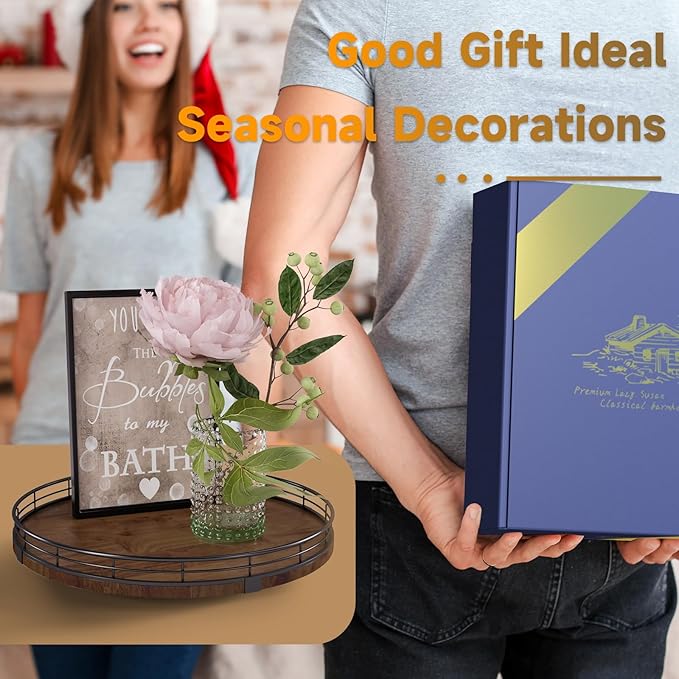 Farmhouse Oak 12" Lazy Susan Turntable Organizer for Cabinet, Round Wooden Lazy Susan Organization and Storage for Dining Table, Pantry, Kitchen, Countertop, Cupboard,Home Decor, Walnut Wood