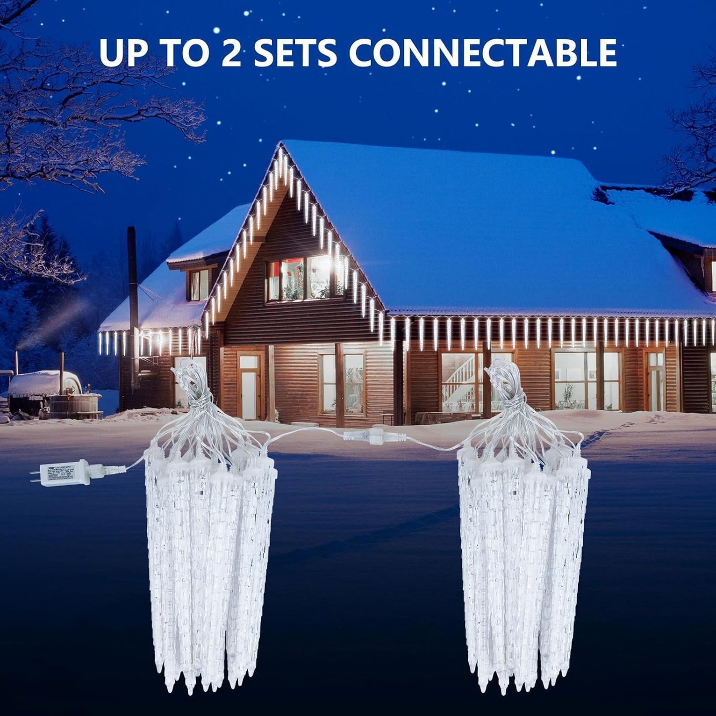 Brightown Christmas Meteor Shower Icicle Lights Outdoor, 2 Pack Total 40ft with 40 Large Tube 960 LED Dropping Effect, Waterproof Decorations for House Eave Roofline, Blue