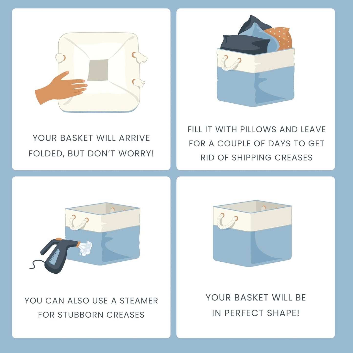 OrganiHaus 12x12 Cube Storage Bins 4 Pack, Foldable Cube Storage Organizer w/ Rope Handles, Collapsible Fabric Bins for Toys, Clothes & Closet Organization, Fabric Square Baskets - Navy Blue