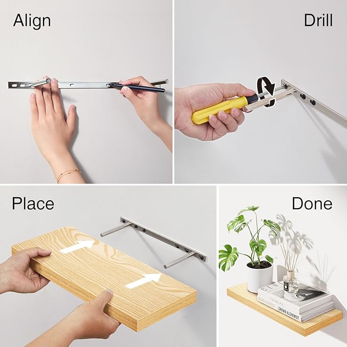 BAYKA Floating Shelves for Wall, Wall Mounted Rustic Wood Shelves for Bathroom, Bedroom, Living Room, Kitchen,Small Hanging Shelf for Books/Storage/Room Decor (Oak-Toned, Set of 3, 15.7in)