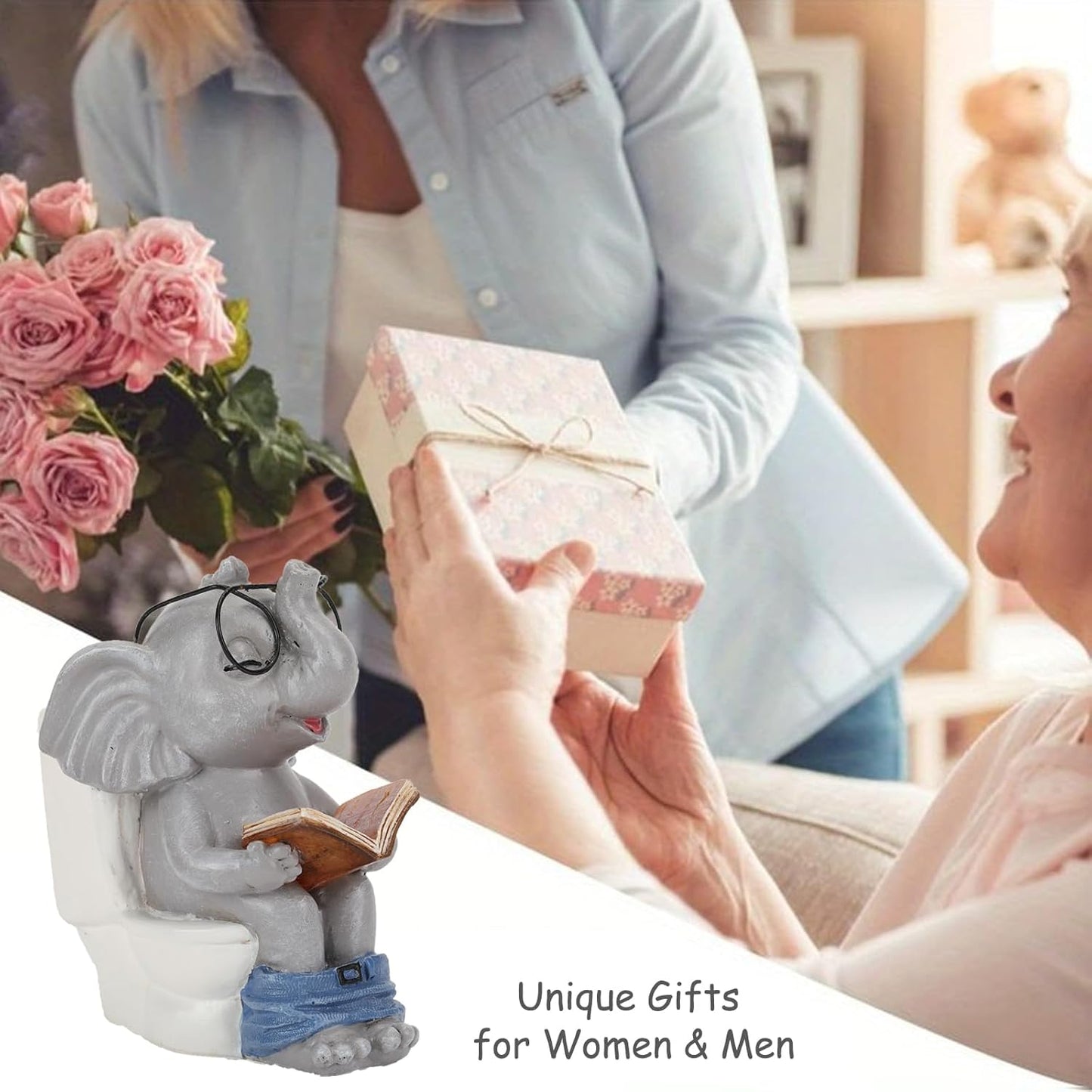 Elephant Statue Solar Outdoor Garden Decor, Funny White Elephant Gifts for Women, Mom, Grandma or Birthdays,Elephant Decor Ornament for Yard Art Balcony Patio Porch Lawn & Home House