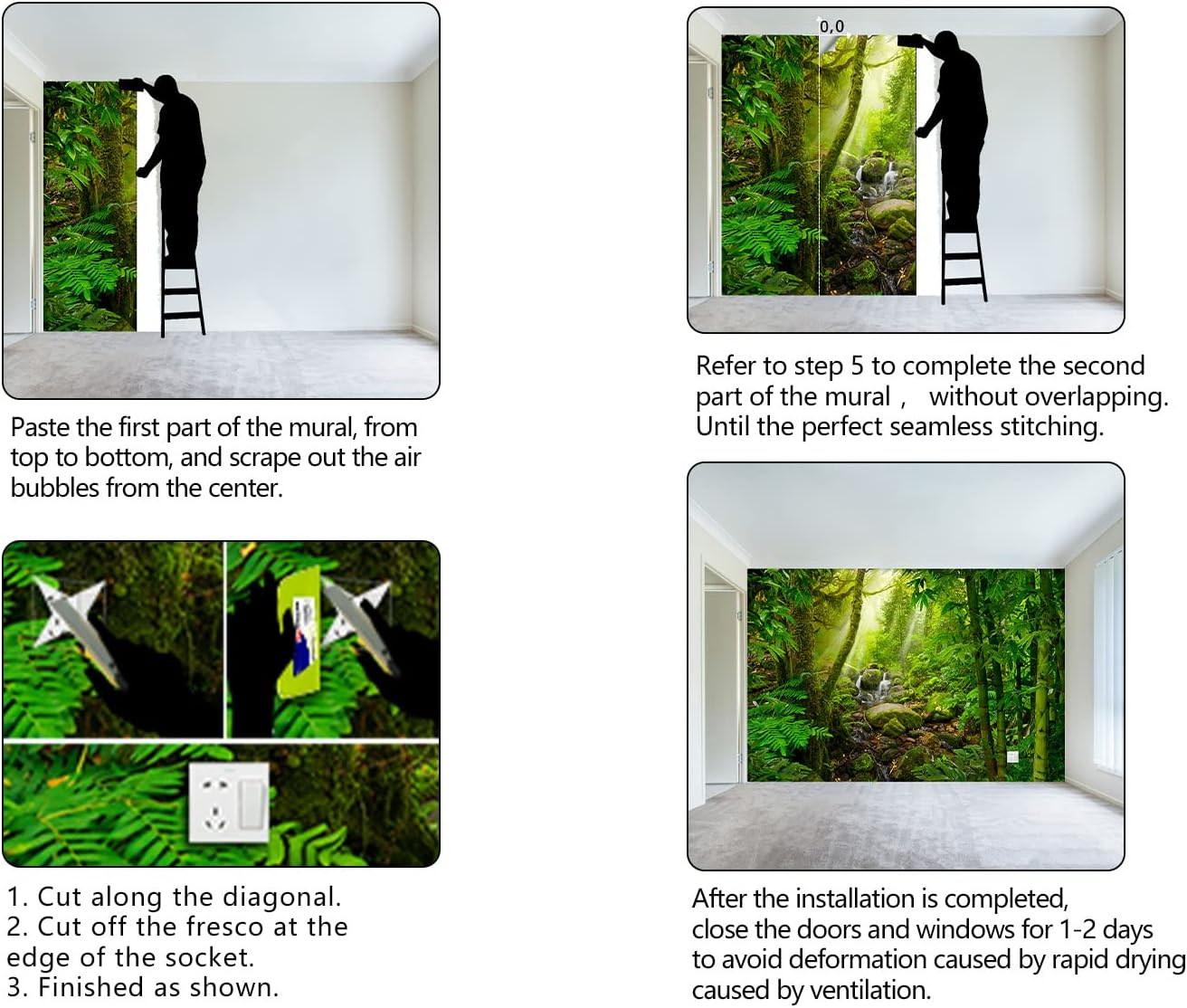 Green Forest Tropical Rainforest wallpeper Living Room Bedroom Nature Jungle Landscape Office Woodland Scenery Tree Wall Mural - 160"x108"(Not Peel and Stick)