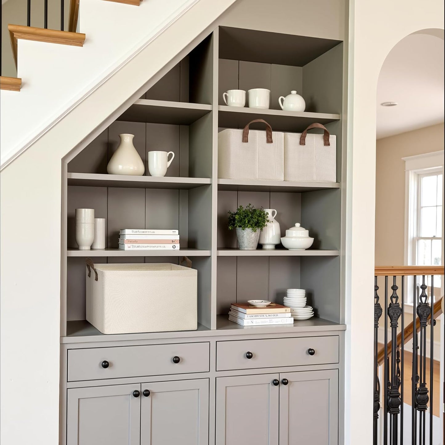 StorageWorks Storage Bins, Shelves Baskets for Organizing, Fabric Closet Organizers with Handles, Metal Frame, Beige(Texture), 2-Pack