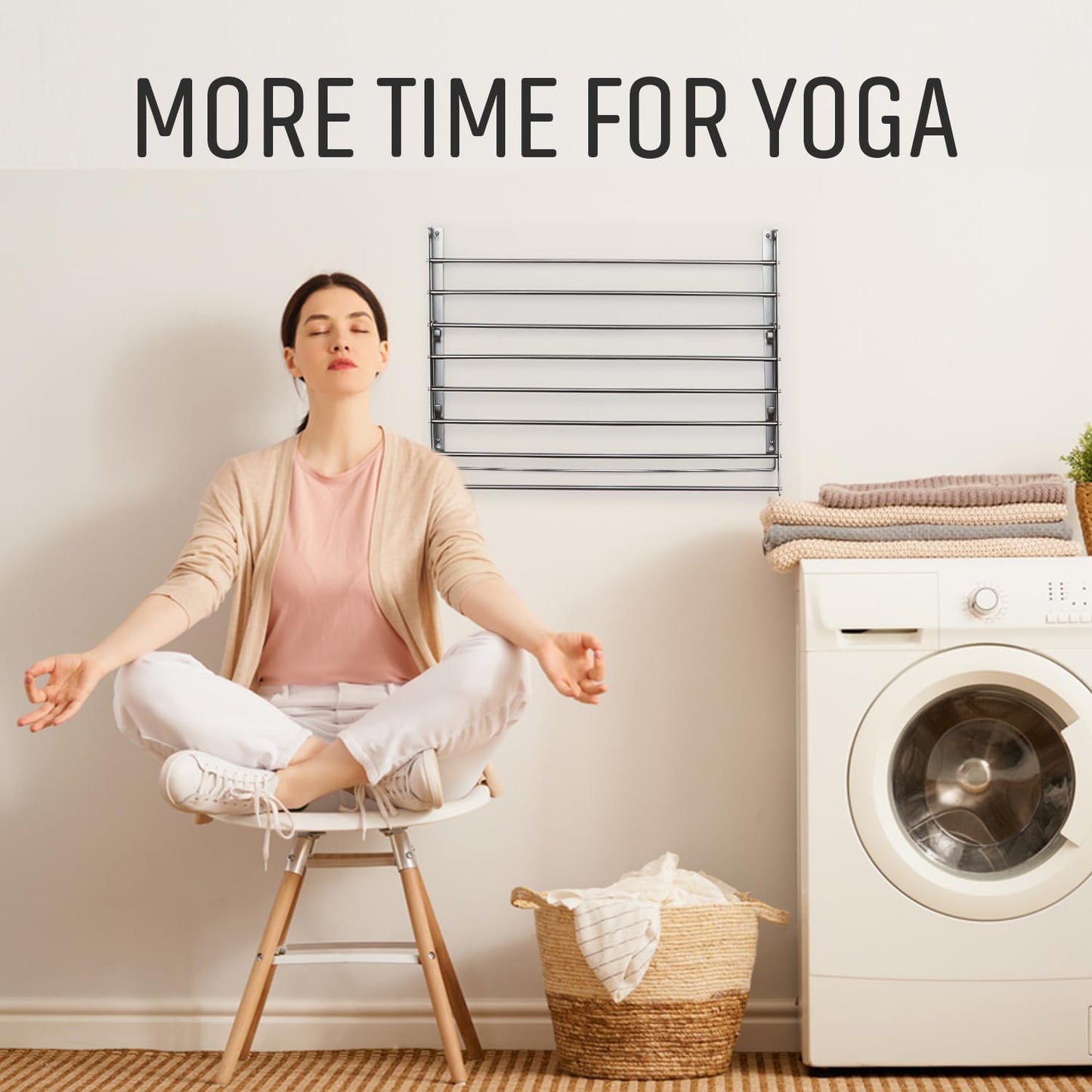 Smartsome | Wall Mounted | Clothes Drying Rack | 30" Wide | 20 Linear Feet Capacity | 8 Smooth Round Stainless Steel Rods | 60 lb Capacity | Fully Assembled | Compact Sturdy Space-Saving Design