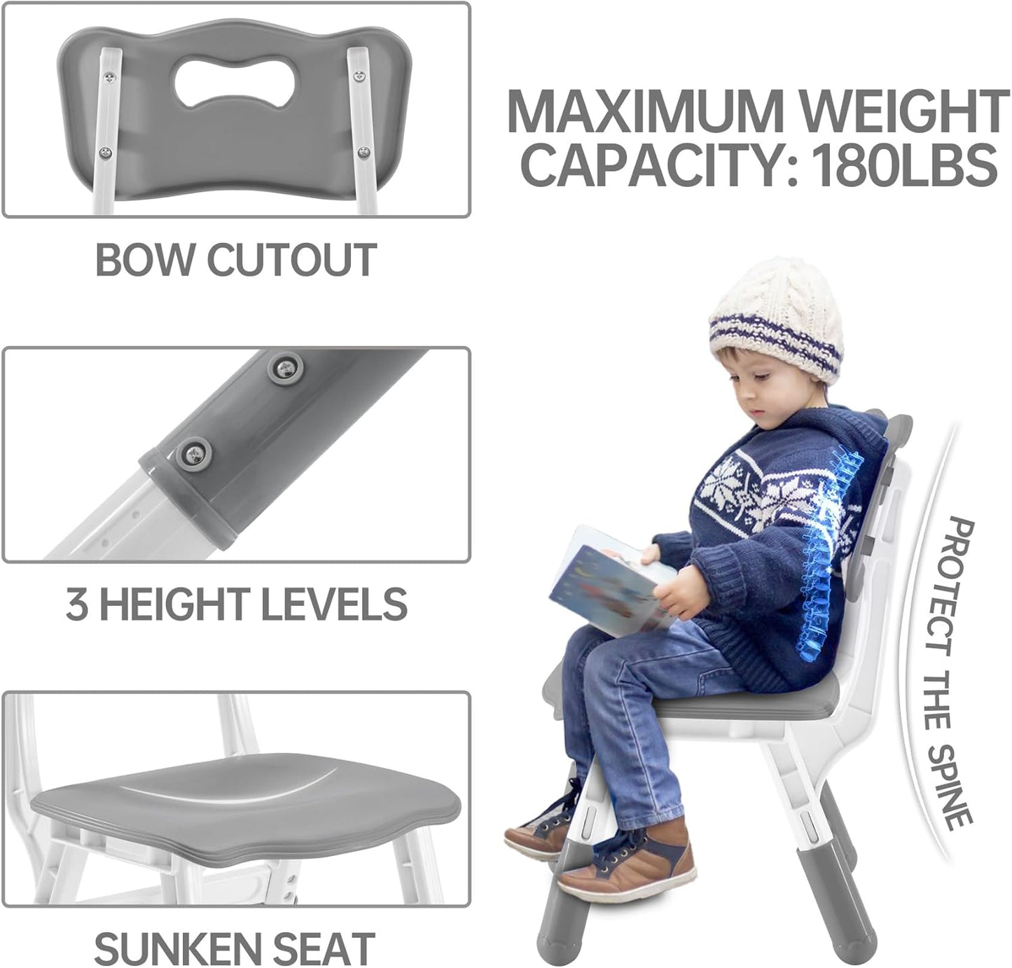 Kids Study Table and Chairs Set, Height Adjustable Toddler Table and Chair Set for Kids Ages 3-8, Graffiti Desktop (Grey)