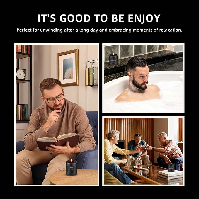 Scented Candles Set | Candle for Men, Soy Candles for Home Scented, Gifts for Men - Mens Gifts, 4 Pack Candle Gift for Dad Fathers Day (Leather/Vintage Oak/Amber Patchouli/Magnolia & Sandalwood)