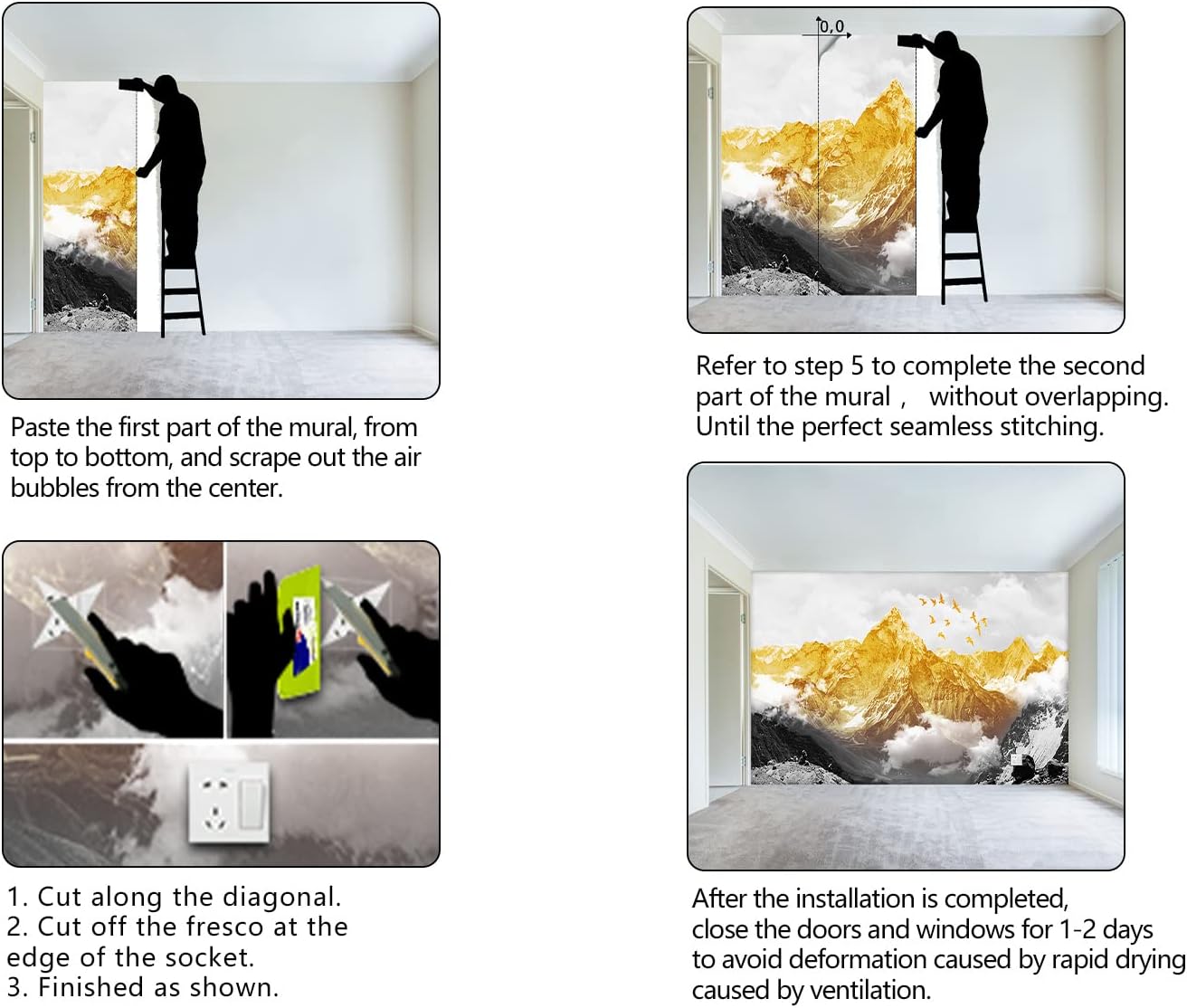 Golden Mountain Wallpaper for Bedroom Scene Large Wall Mural Living Room Adhesive Fabric Decor - 91"x65"(Not Peel and Stick)