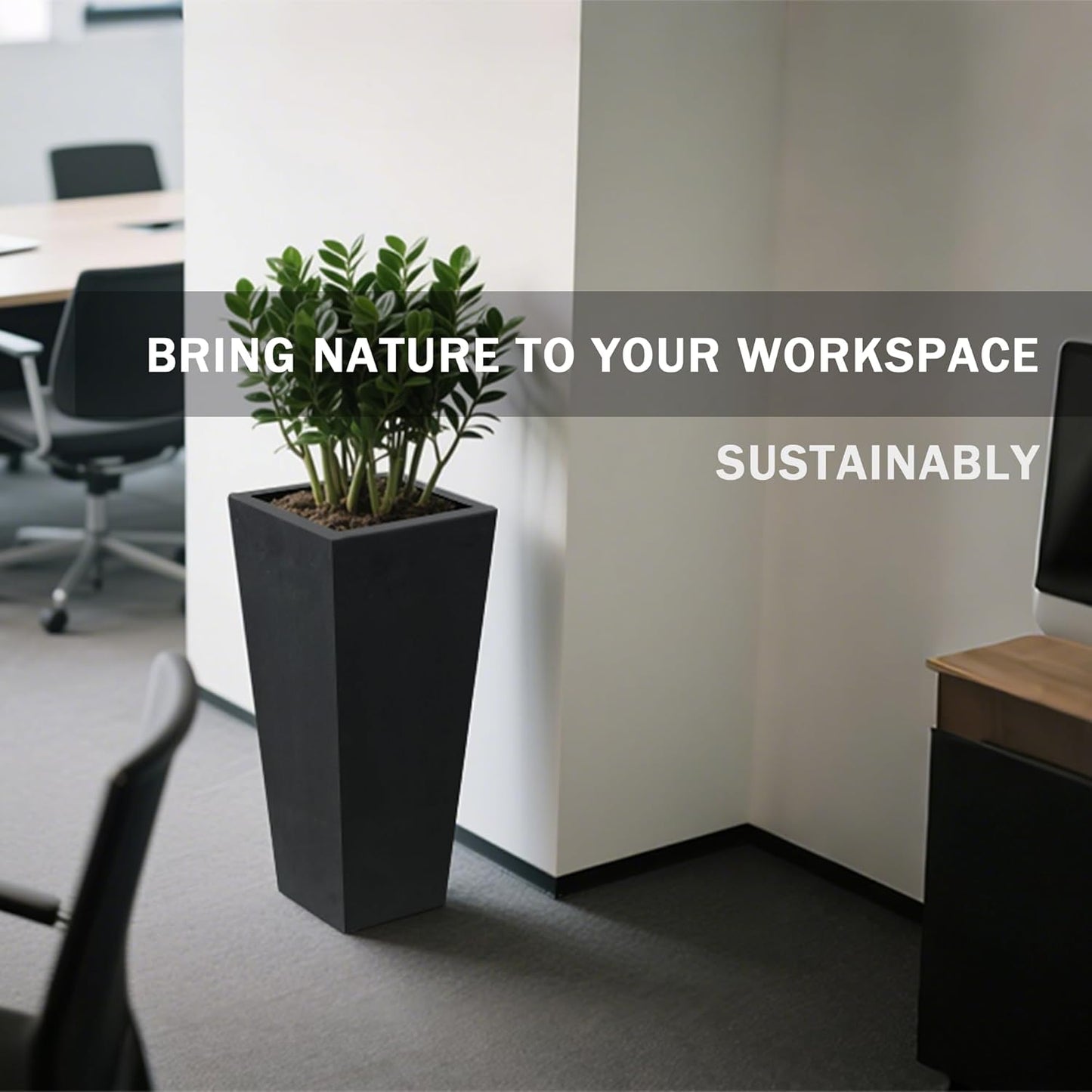 GreenShip 27" Tall Planters, Set of 2 – Black Outdoor Planter for Front Porch & Tall Plants, Weather-Resistant, with Drainage Hole & Rubber Plug (No Plants Included) (Black-2pcs)