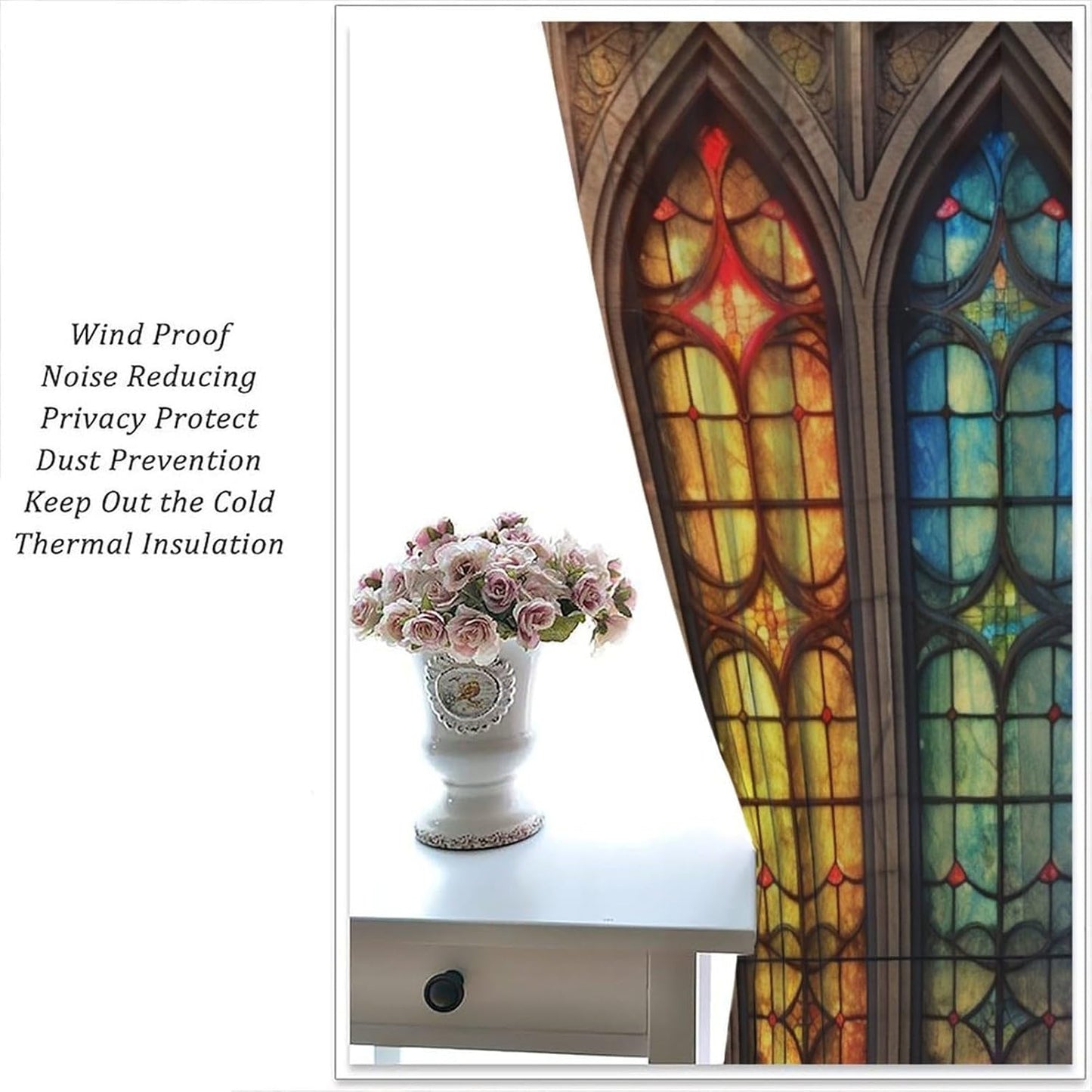 Stained Glass Curtains,Mid Century Vintage Style Abstract Art Home Decor Drapes for Bedroom Living Room Kitchen Window Treatment 2 Panels Set Total Size 72" W X 63" L Inch