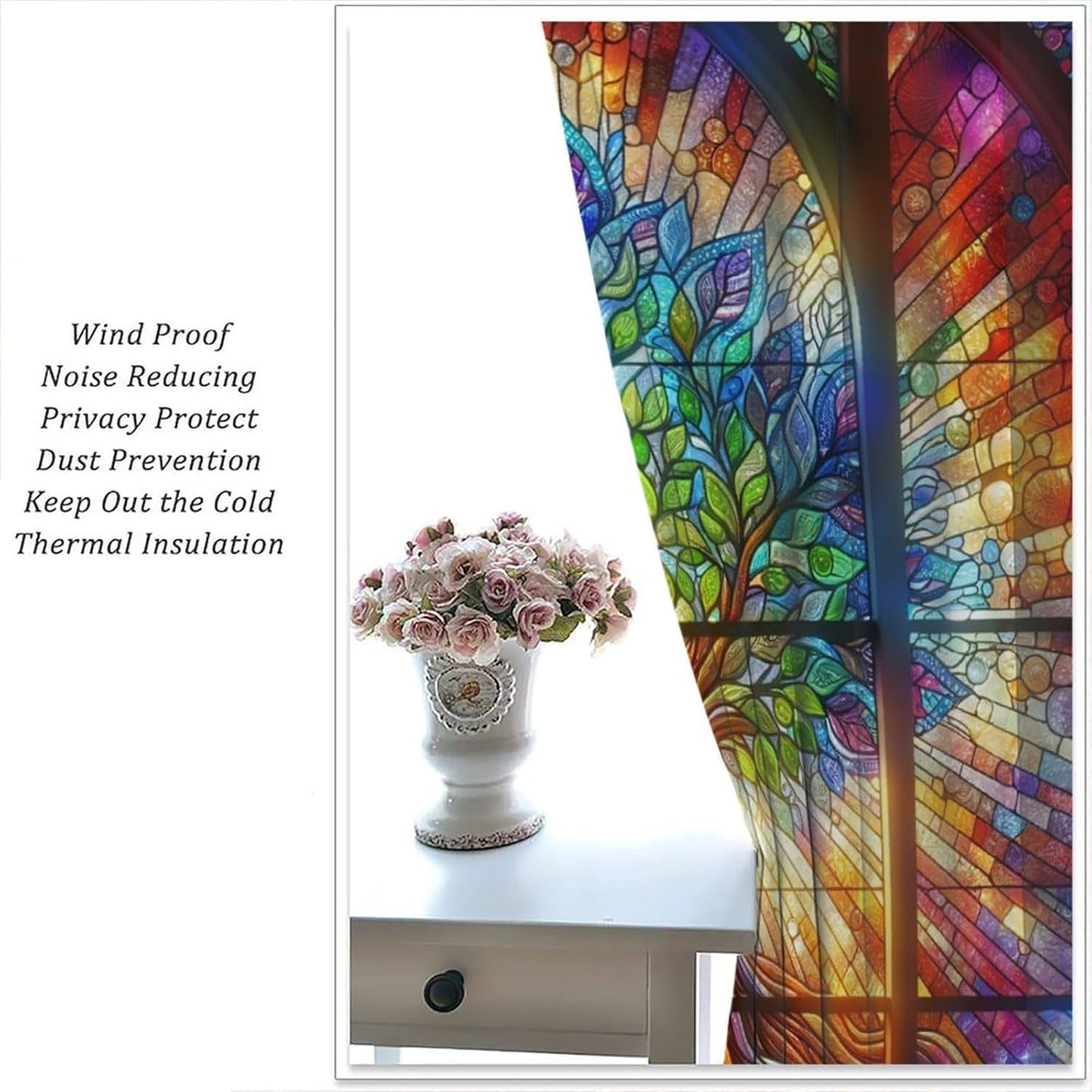 Stained Glass Curtains,Tree of Life Colorful Abstract Art Home Decor Drapes for Bedroom Living Room Kitchen Window Treatment 2 Panels Set Total Size 63" W X 72" L Inch