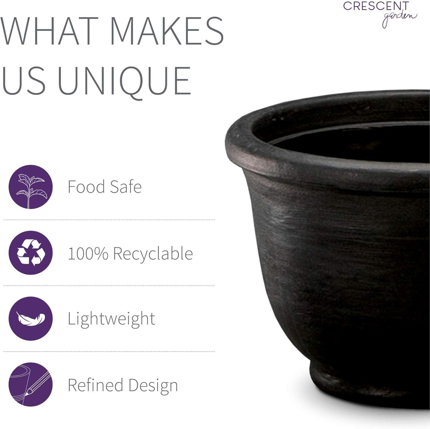 Crescent Garden Agave Planter, Charming Old-World Plant Pot, 21-Inch (Caviar Black)