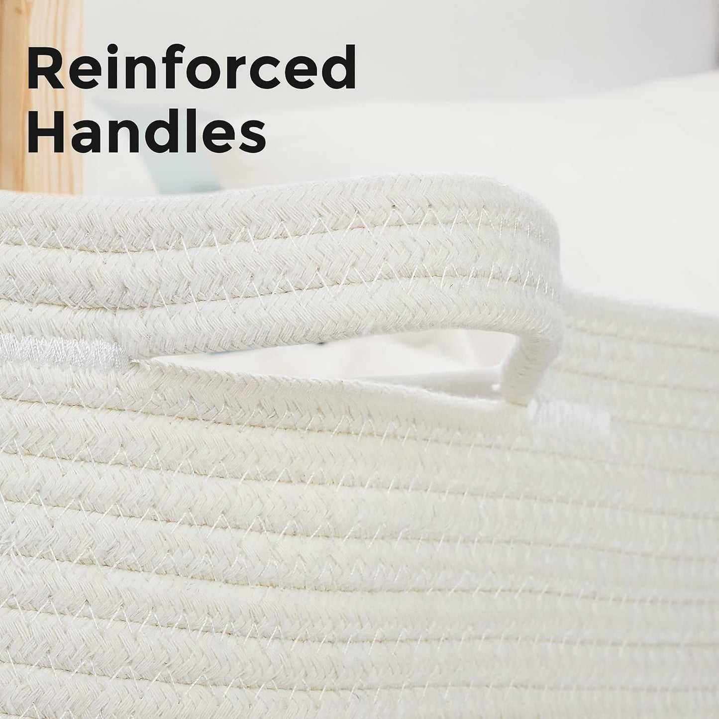 Ravinte Blanket Basket - 20"x 20"x 13" Cotton Rope Basket for Living Room, Baby Toy Storage Basket, Large Woven Laundry Basket (White -Brown)