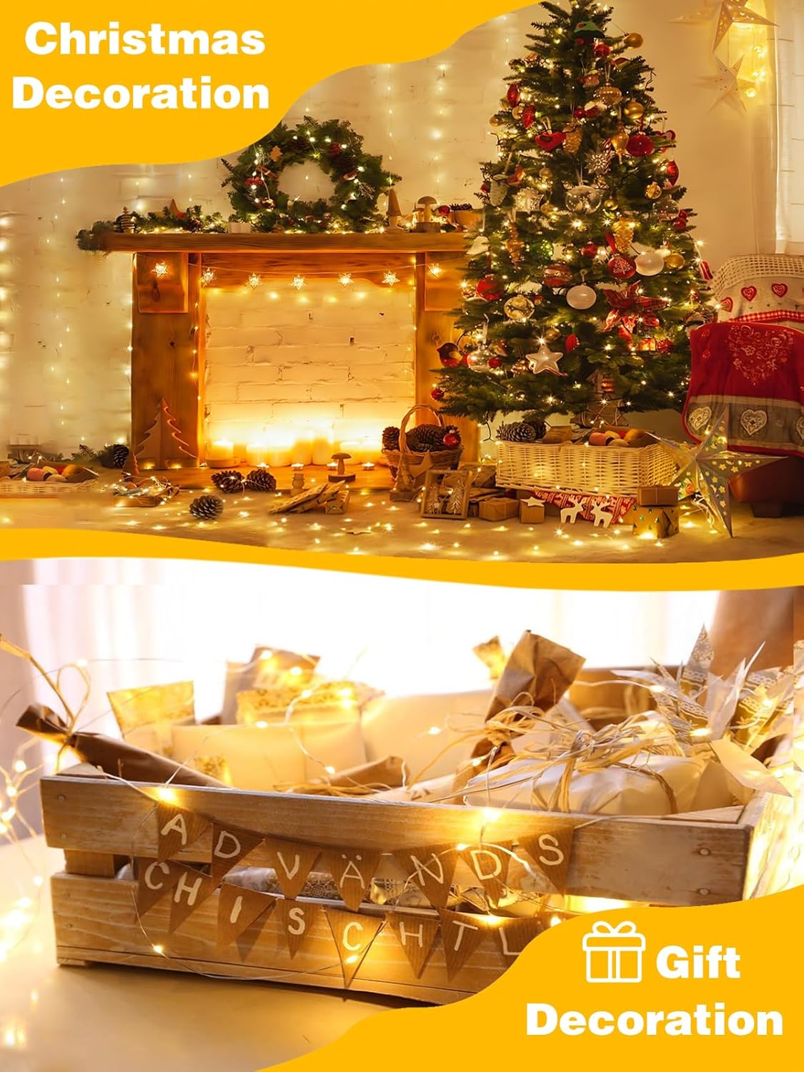 4 Pack 60 LED Fairy Lights Battery Operated with Timer, 20FT Waterproof Twinkle Lights Indoor Outdoor, Cuttable String Lights for Bedroom, Wedding, DIY, Centerpiece, Christmas Decorations (Warm White)