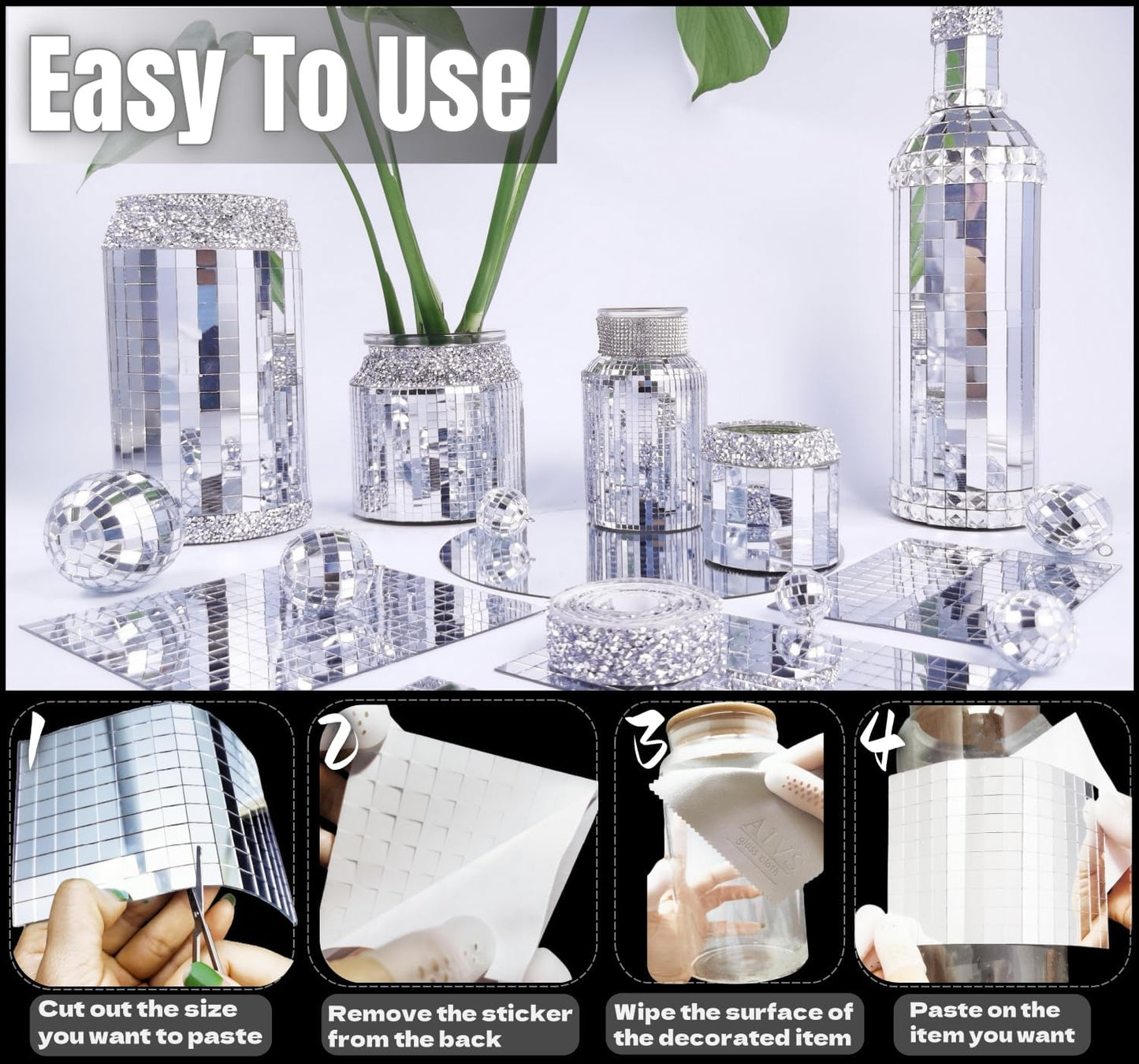 Disco Mirror Tiles,7200 Pcs Self-Adhesive Glass Mini Square Mosaic Tiles/Stickers for DIY Craft Decoration,5 x 5 mm