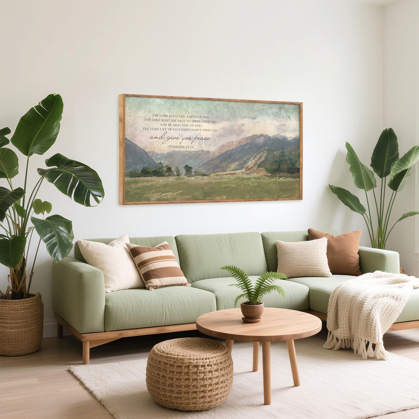 Aurlan Numbers 6:24-26 May The Lord Bless You Wall Art(40"x20"), Large Jesus Christian Bible Verse Scripture Canvas Artwork, Abstcat Watercolor Mountain Landscape Nature Decor for Home Dining Room Christ Gift