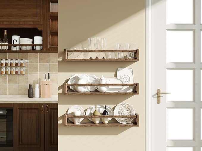 Upgraded Thick Floating Shelves - 24 Inch Multi-Use Wall-Mounted Bookshelves for Kids and Nursery, Ideal for Books, Toy, Spice Rack, Decor - Walnut Brown