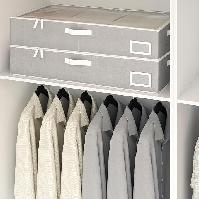 Under Bed Storage Containers, 2-Pack Underbed Storage Box, Collapsible Clothes Storage Bins with Handles and Lid, Large Under Bed Organizers for Shoe, Blanket, Pillow, Sheet, Gray