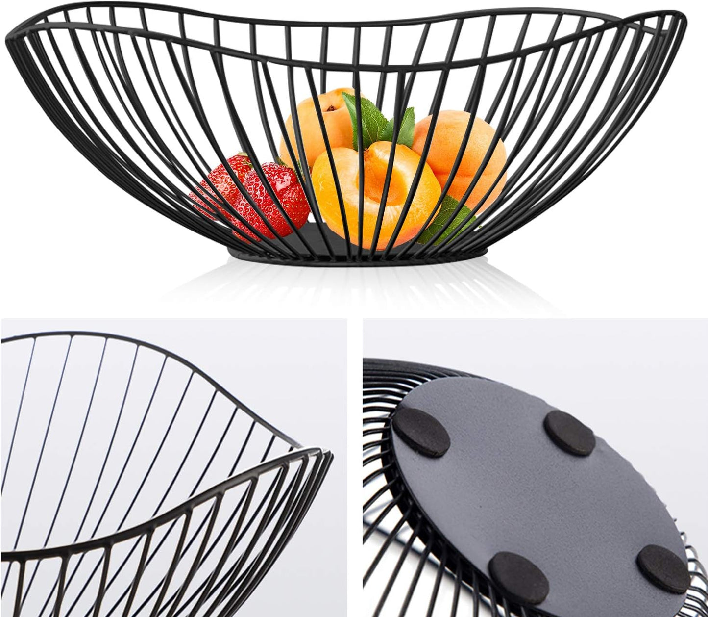 Metal Wire Fruit Basket, Black Fruit Bowl for Kitchen Counter, Fruit Holder Stand Storage Baskets for Countertop, Home Decor, Table Centerpieces, Vegetable Bowls for Fruits, Veggies, Snacks (Black)