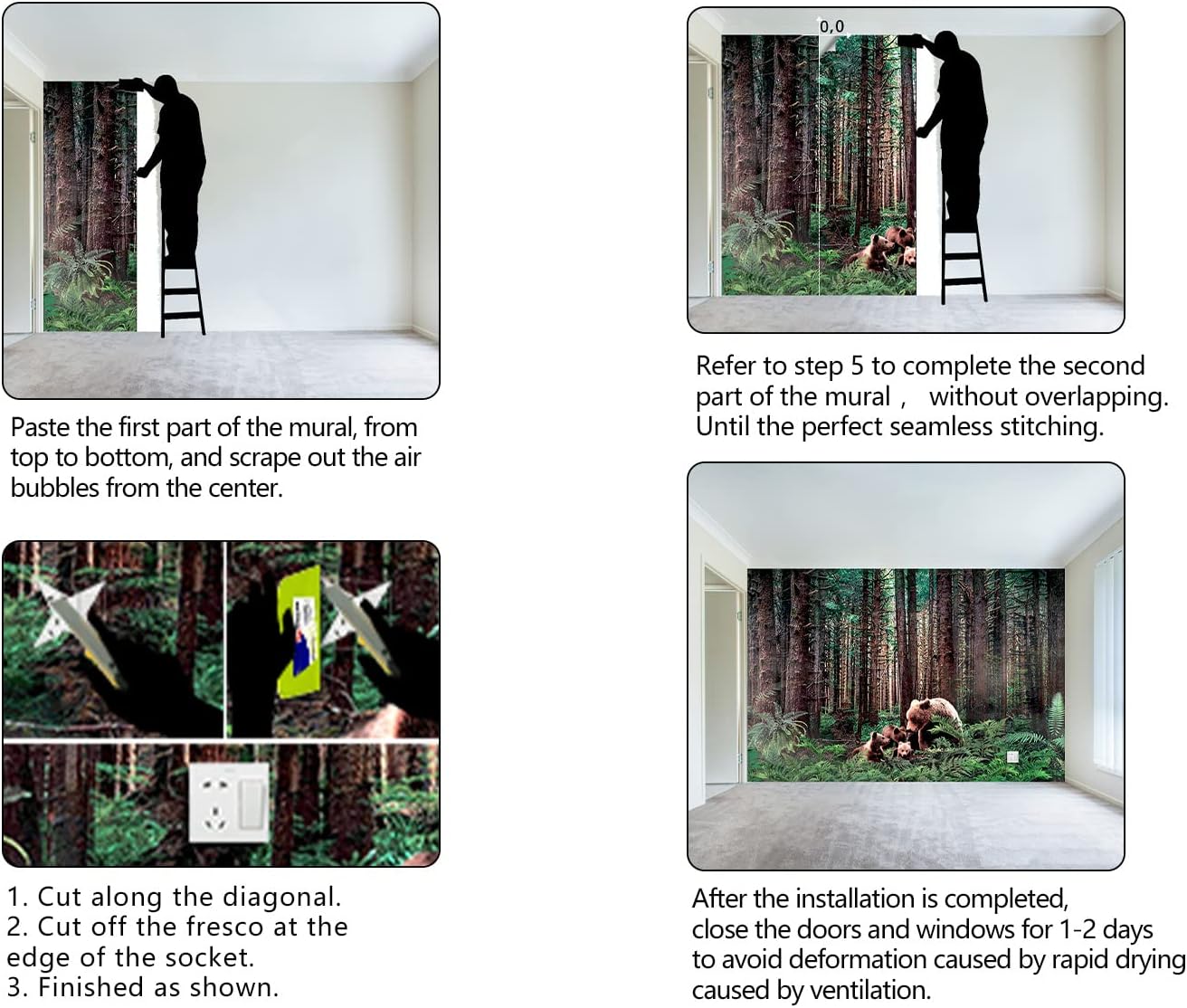 Forest Animals Bear wallpeper Kids Bedroom Woods Wall Mural - 91"x65"(Not Peel and Stick)