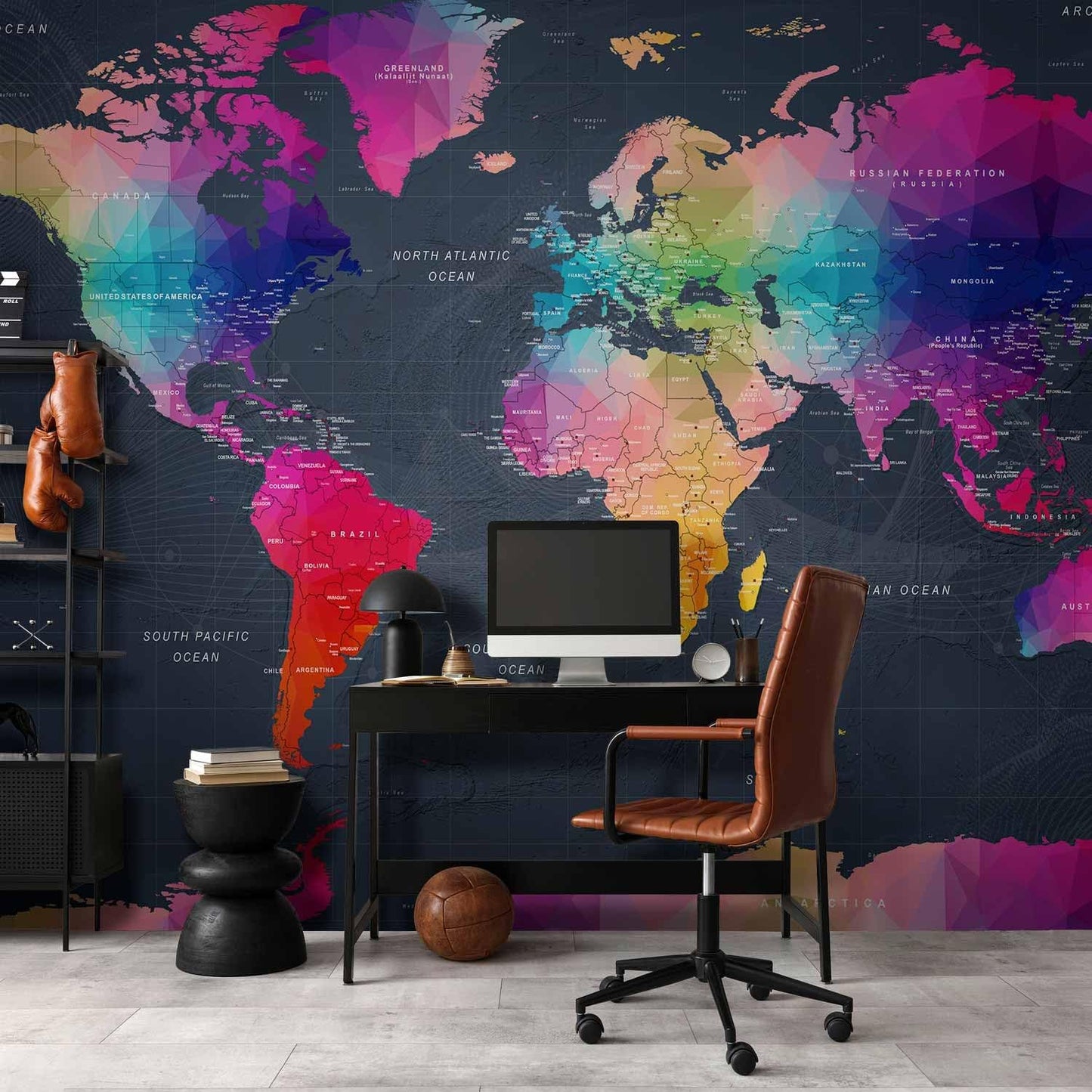 artgeist Premium Wall Mural World Map 98"x69" - XXL Non-Woven Wallpaper Fleece Wall Decor Photo Print Picture Image Design Home Map of The World k-A-0126-a-a