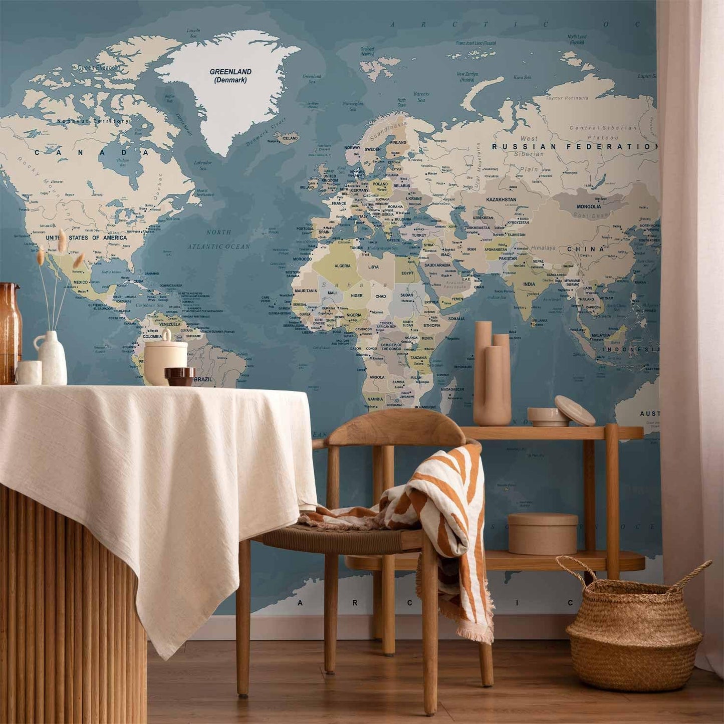 artgeist Premium Wall Mural World Map 177x124 in - XXL Non-Woven Wallpaper Fleece Wall Decor Photo Print Picture Image Design Home Map of The World k-B-0063-a-a