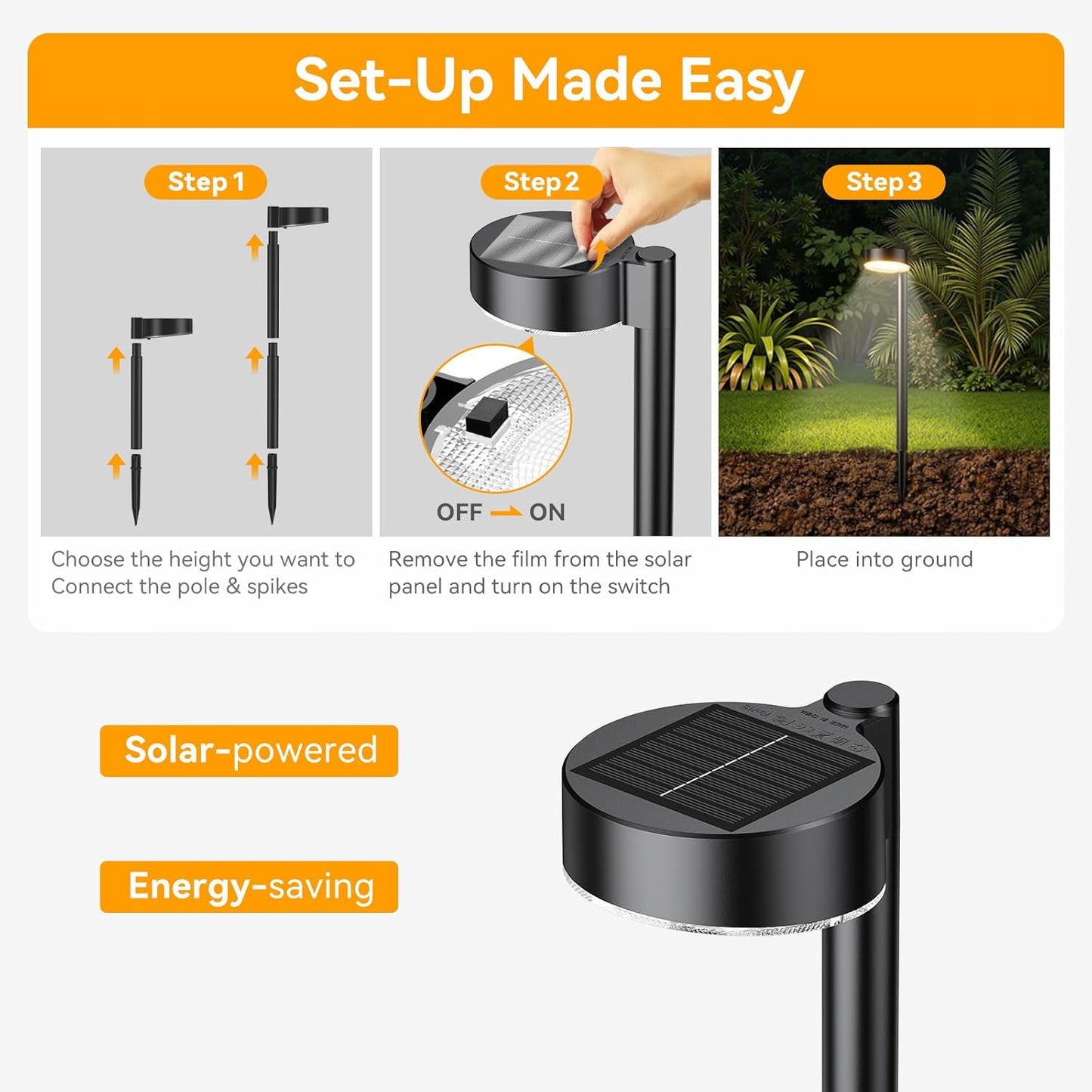 6 Pack Solar Pathway Lights Outdoor, 12 Brighter LED Solar Lights Outdoor Waterproof, Up to 12 Hrs Modern Path Light for Yard Garden Walkway Driveway Lawn