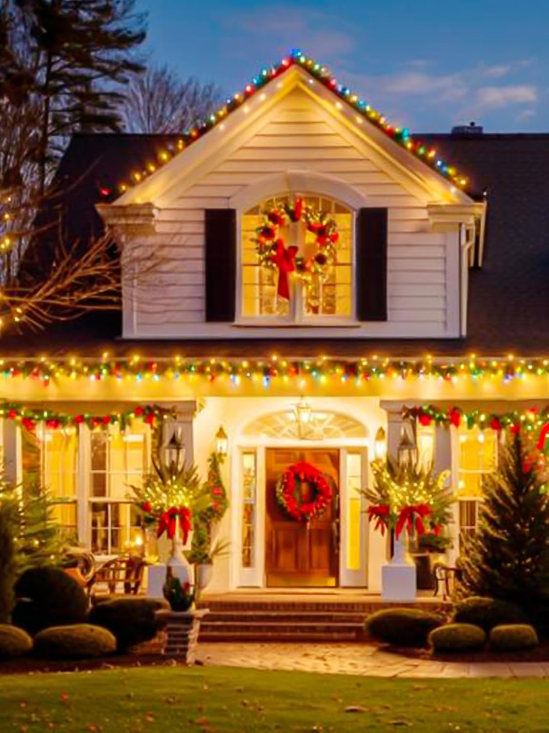 4-pack Solar Christmas Lights Outdoor Waterproof, 400LED 132FT Solar String Light with 8 Lighting Modes, Solar Tree Lights Green Wire for Xmas Tree Party Wedding Garden Fence Decoration (Warm White)