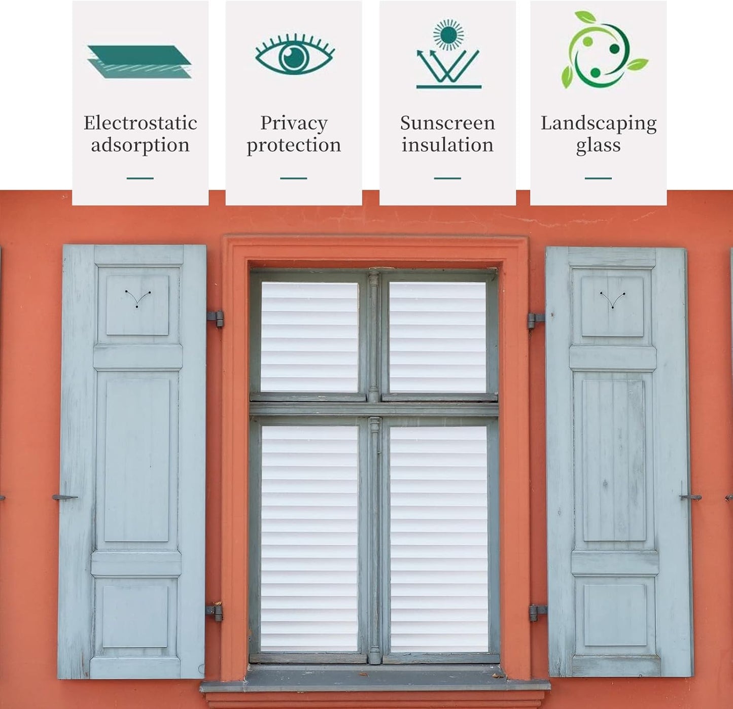 Window Privacy Film with Installation Tools, Blinds Pattern, Static Cling, Anti UV, Heat Control, Ideal for Home Shower Office Glass Door (Blinds Pattern, 35.4X157.4Inch)