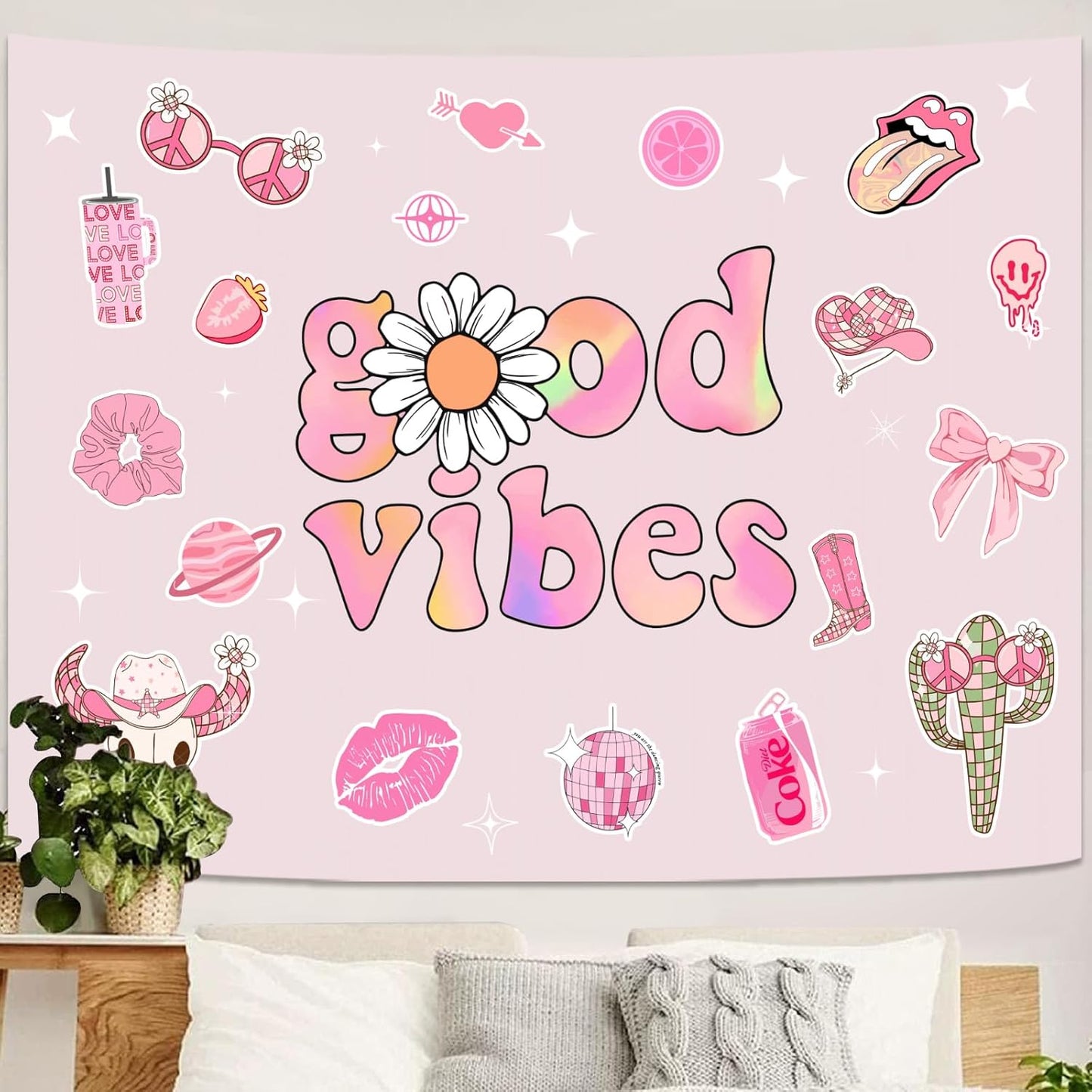 Lunerfex Y2K Tapestry Pink Wall Tapestry, Cute Tapestries for Bedroom Funny Tapestries Wall Hanging for Bedroom Living Room Decor Pink-1 44"x60"