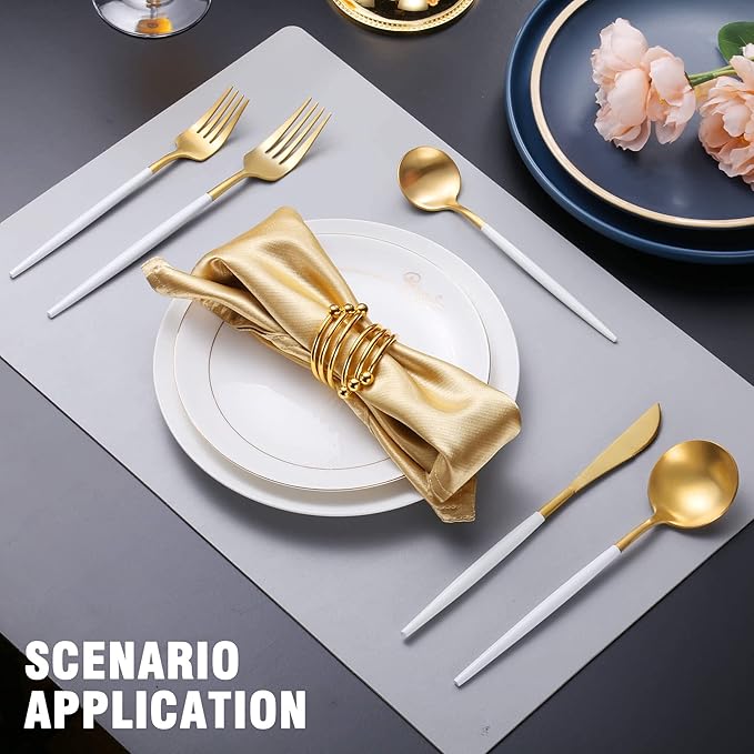 Matte White Gold Silverware Set for 4,Modern Stainless Steel Brushed Cutlery Set,20-Pieces Heavy Duty Flatware Set,Knives Spoons and Forks Set Utensils Set, Satin Finish, Dishwasher Safe