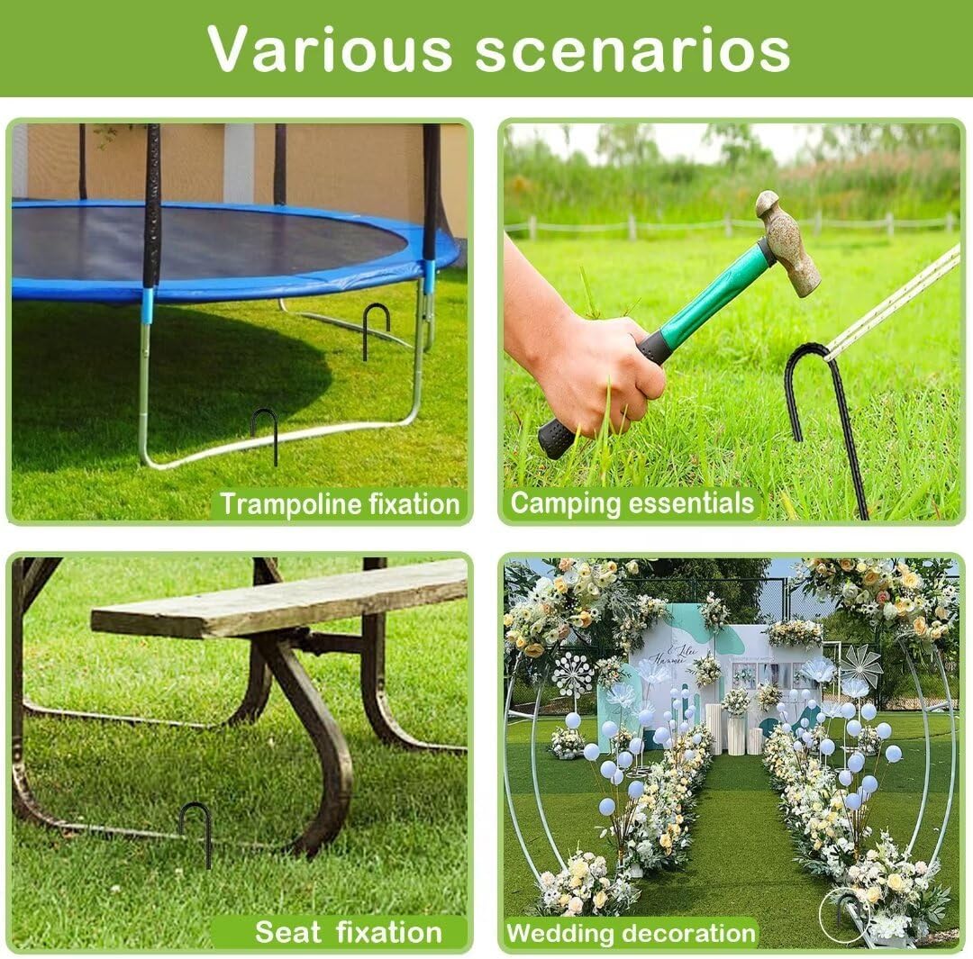 Rebar-Stakes-12-Inch, Ground Stakes Heavy Duty J-Hook Black Coated Anti-Rust Heavy Duty Ground Anchors for Garden Dog Fence Chicken Coop Christmas Decorations Deer Fence 20pcs