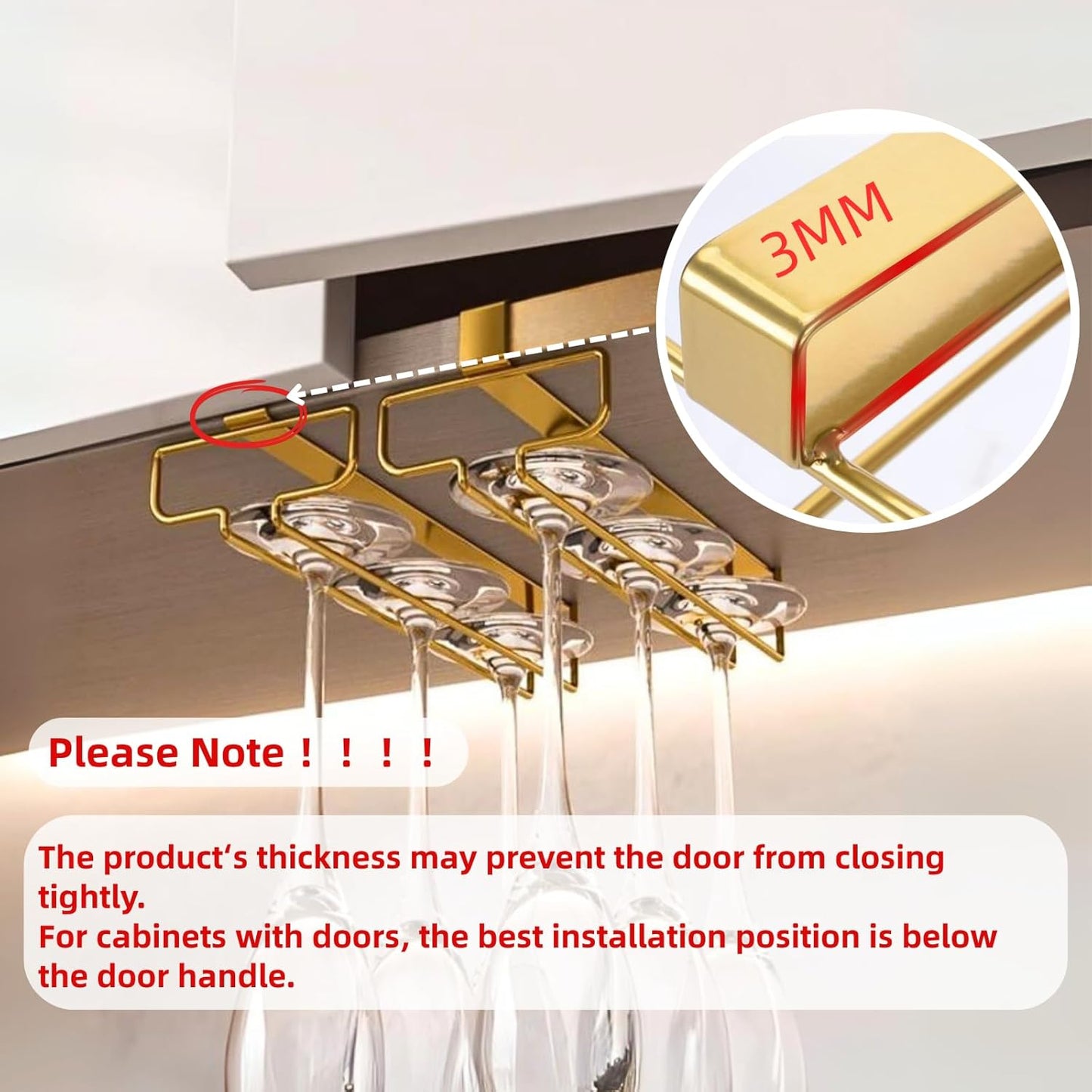 LINFIDITE Gold Under Cabinet Wine Glass Holder, 2 Pack, Space Saving, Easy Installation, Anti-Skid, Compact Design, Sturdy Materials, Affordable Gift