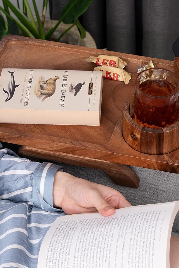 Sofa Arm Tray, Bamboo Large Couch Cup Holder, Portable Anti-Spill Sofa Armrest Tray for Beverage, Snacks, Phone, Remotes