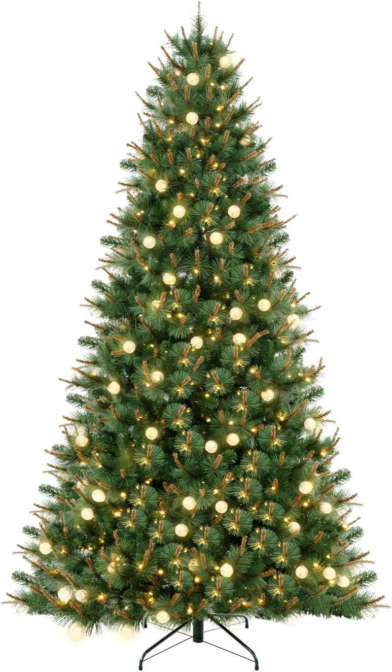 Selena 6.5ft Prelit Artificial Christmas Tree with 857 Branch Tips, 300 Warm Lights and Metal Stand, 43" Wide Realistic Withered Christmas Tree with Lights by Naomi Home