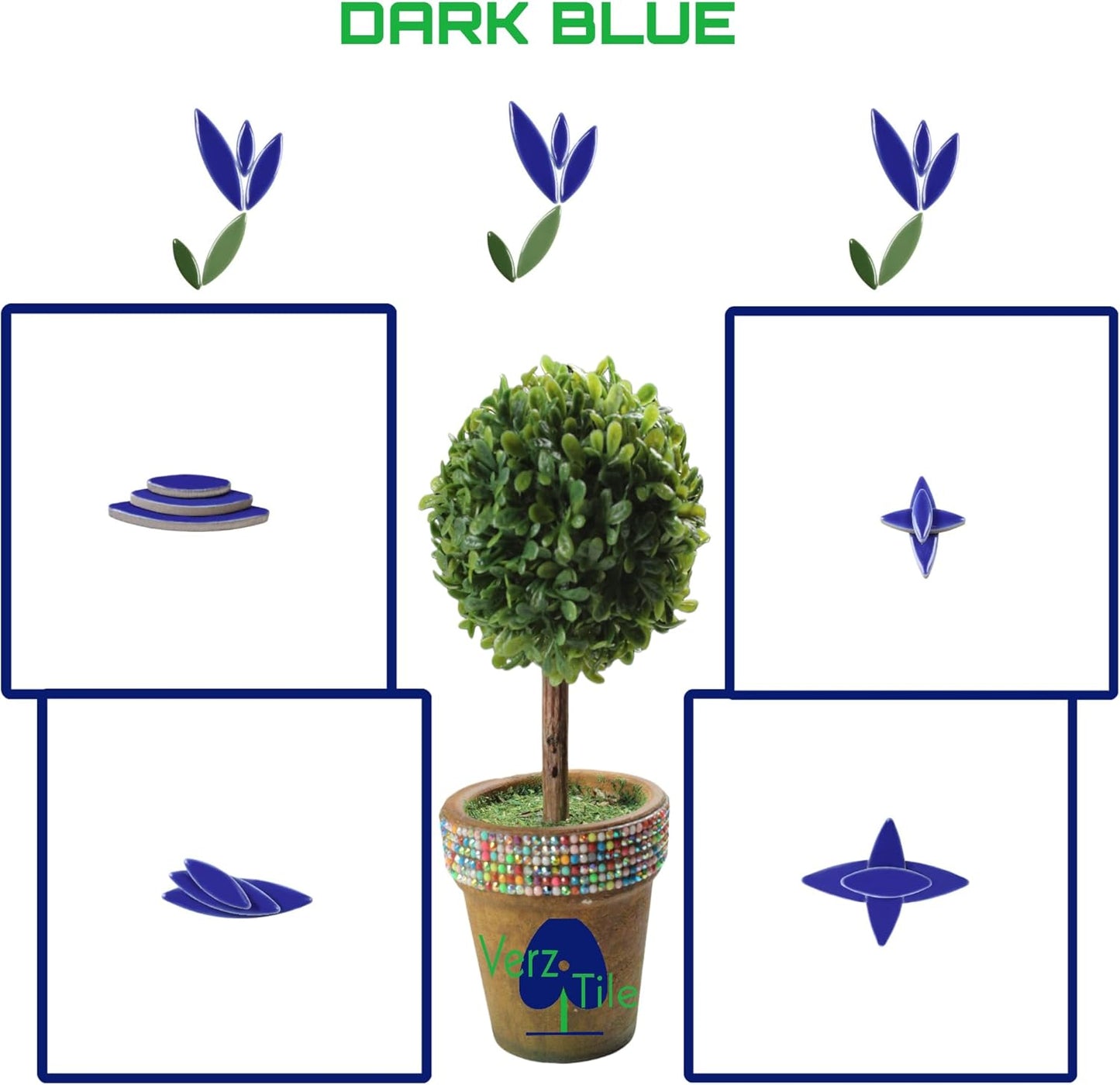 VerzTile Mosaic Tiles for Crafts - Petal Shaped Ceramic Tile Craft Hobbies & Art Projects 39 Color Options Endless Creativity DIY Design (Dark Blue)