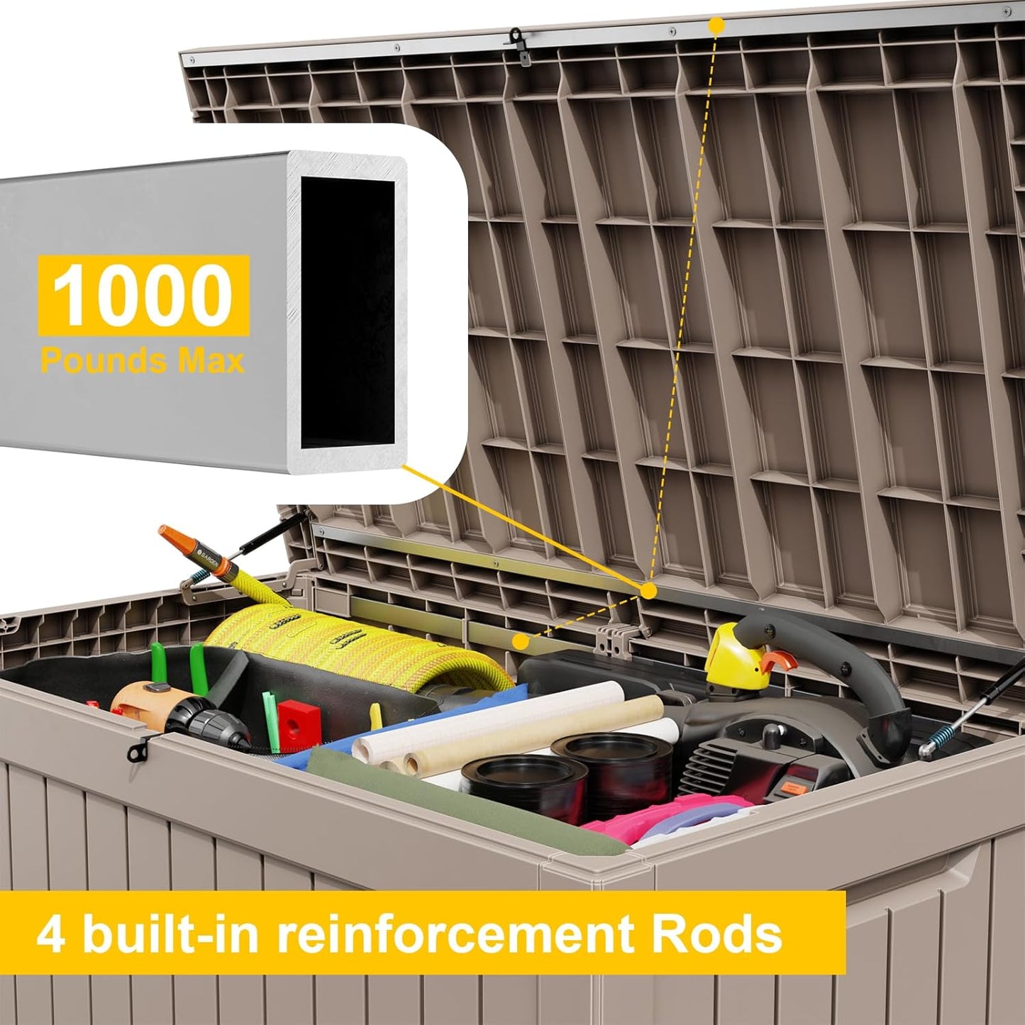 Vixzen 230 Gallon Resin Deck Box, Lockable Outdoor Storage Box for Patio Cushions Storage Furniture,Garden Tools, Pool Supplies, Weatherproof and UV Resistant- Grey