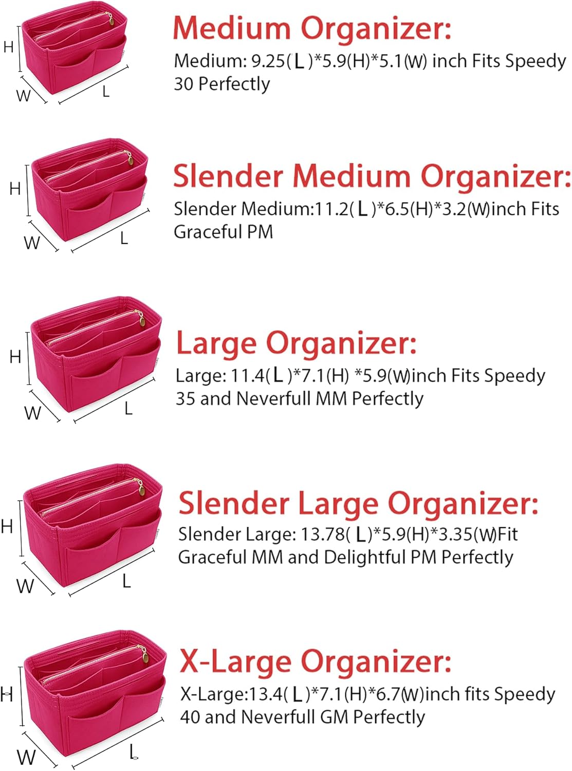 LEXSION Felt Purse Bag Organizer Insert with zipper Bag Tote Shaper Fit Speedy Neverful PM MM