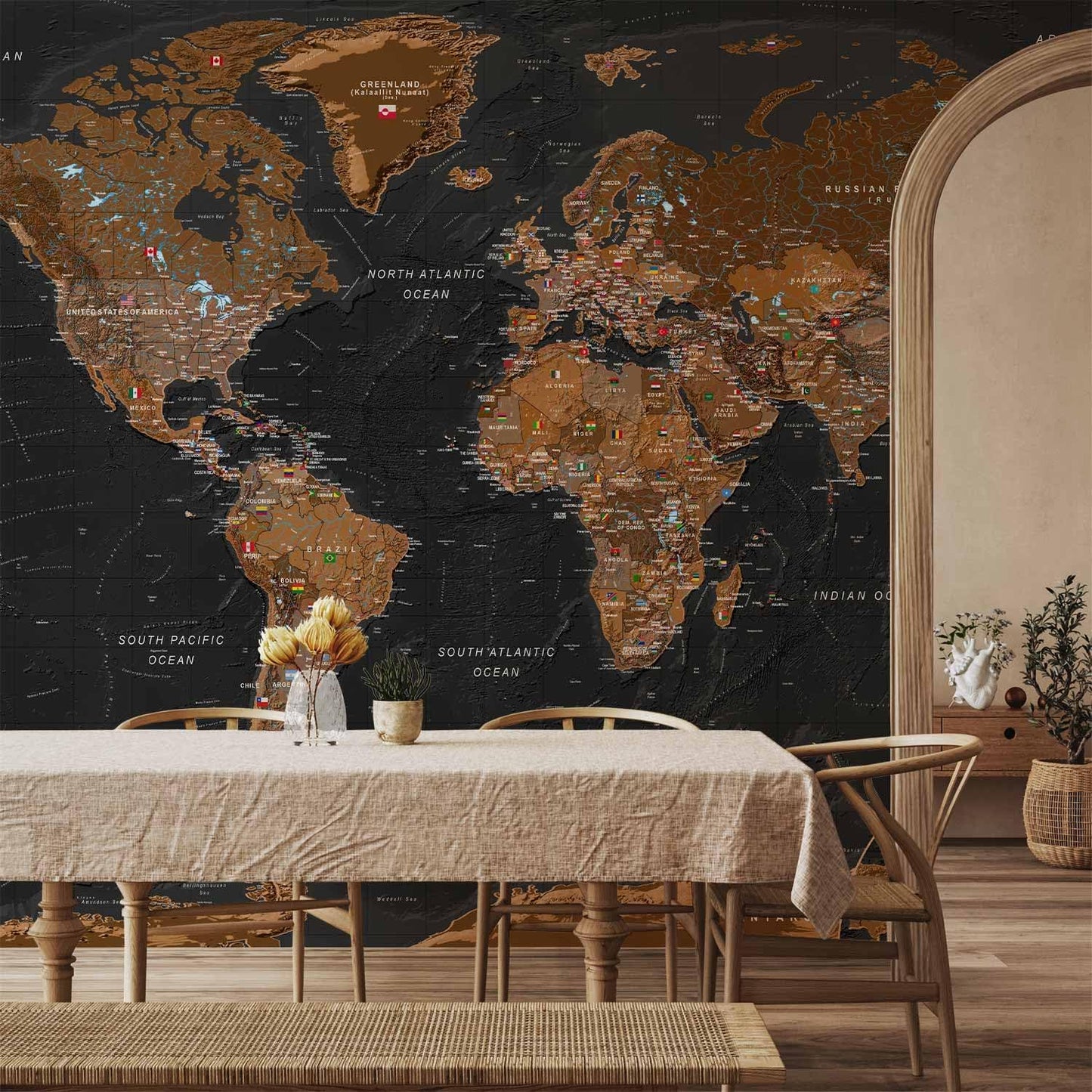 artgeist Premium Wall Mural World Map 157x110 in - XXL Non-Woven Wallpaper Fleece Wall Decor Photo Print Picture Image Design Home Map of The World k-A-0206-a-a