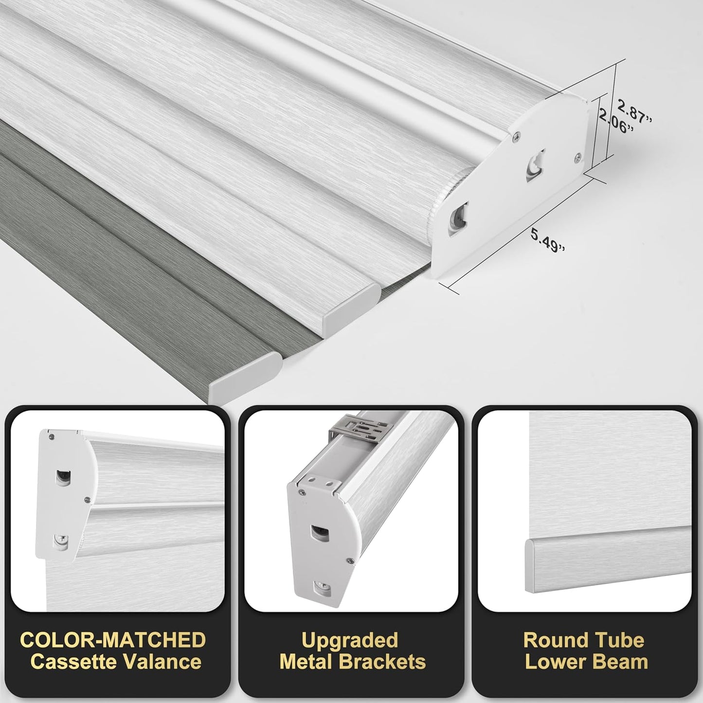 BERISSA Cordless Dual Roller Shades with Cassette Valance, Double Window Shades - Blackout and Light Filtering, Day and Night for Home Office Door - Grey and White, 58 W x 44" H