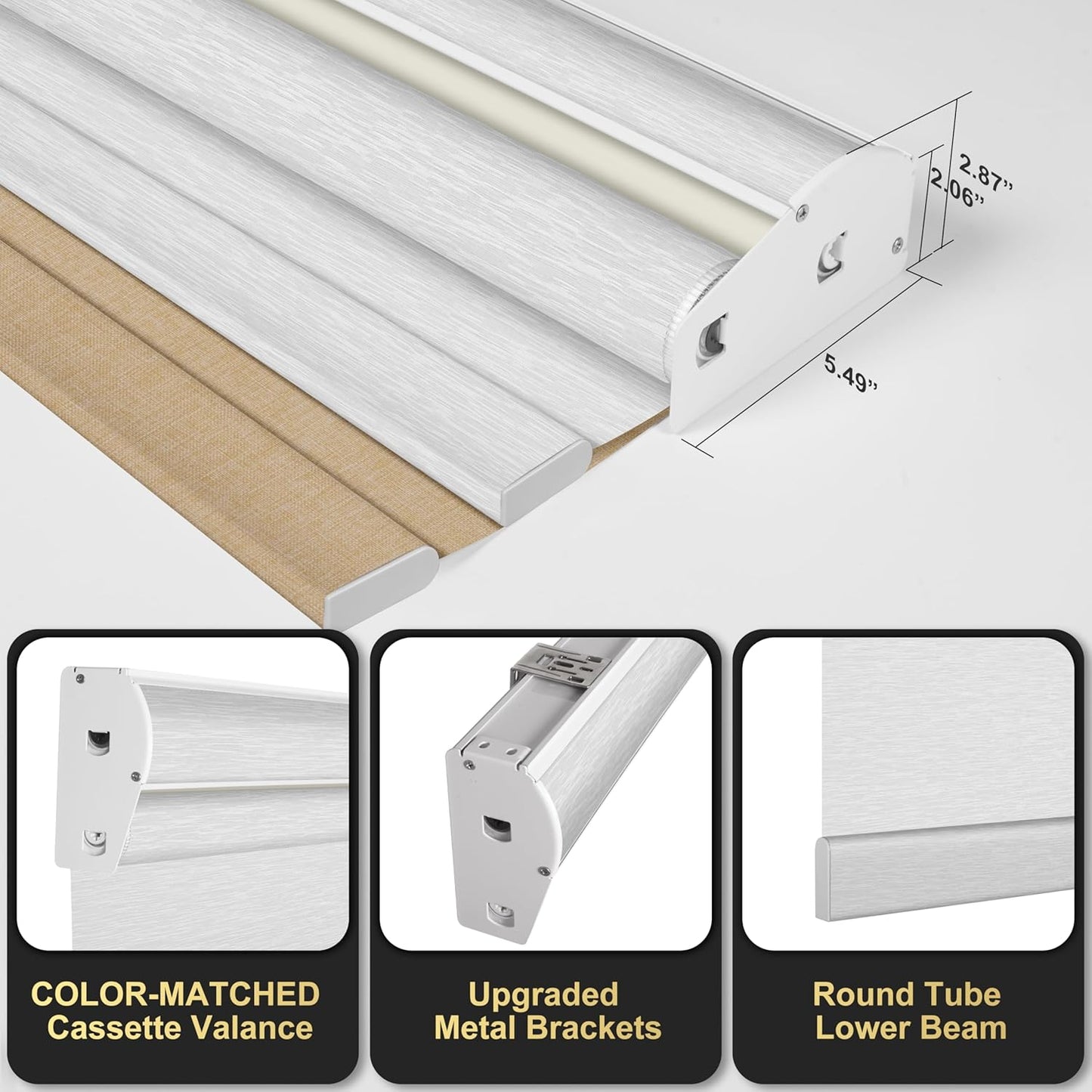 BERISSA Cordless Dual Roller Shades with Cassette Valance,Double Window Shades Blackout and Light Filtering Shades,Day and Night Roller Shades for Home Office Door.Linen Beige and White.42 W x 44" H