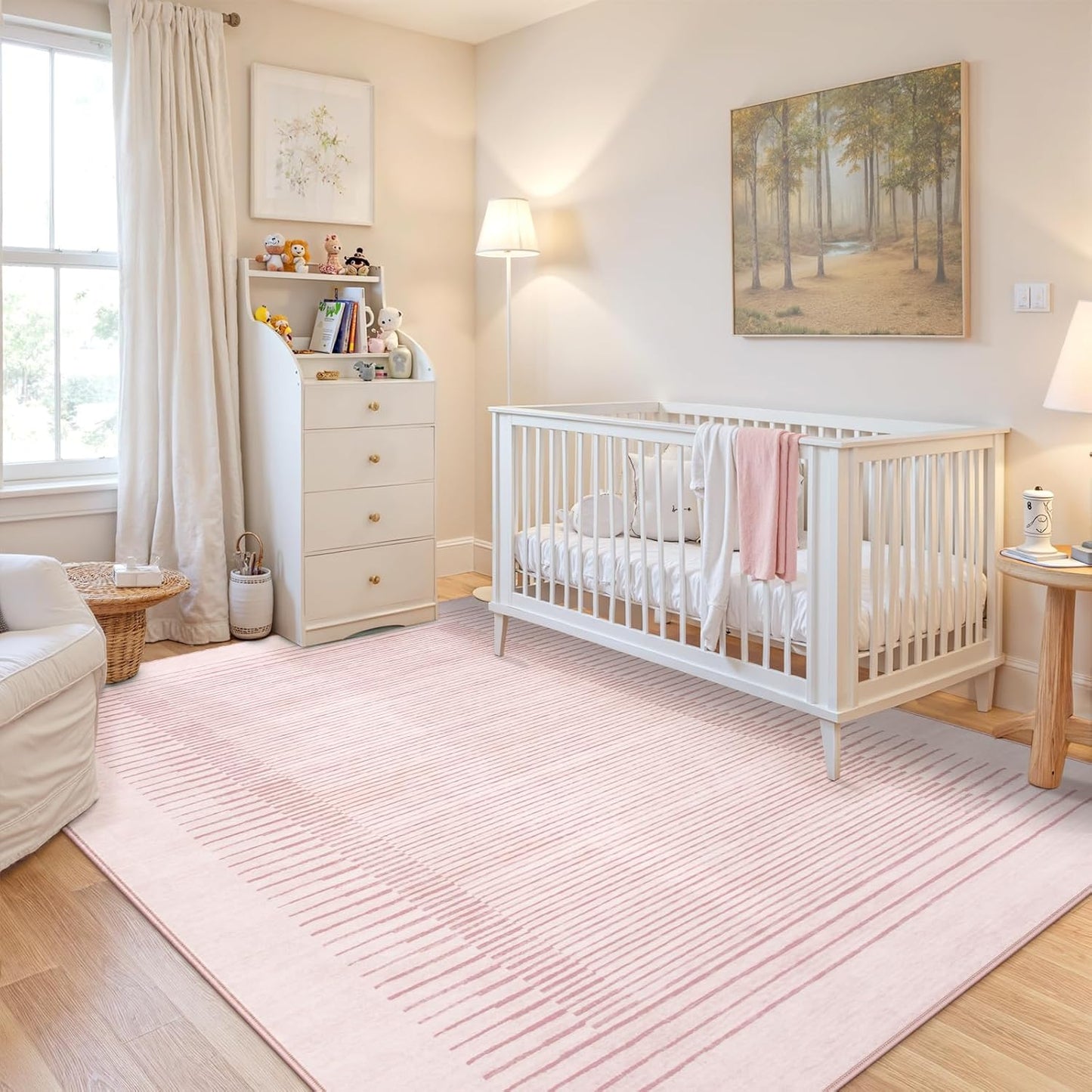 Wonnitar Striped Large Rugs for Living Room, Washable 9x12 Area Rugs for Bedroom, Non-Slip Soft Minimalist Pink Area Rug Throw Carpet for Nursery Playroom Guest Room (Pink,9' x 12')