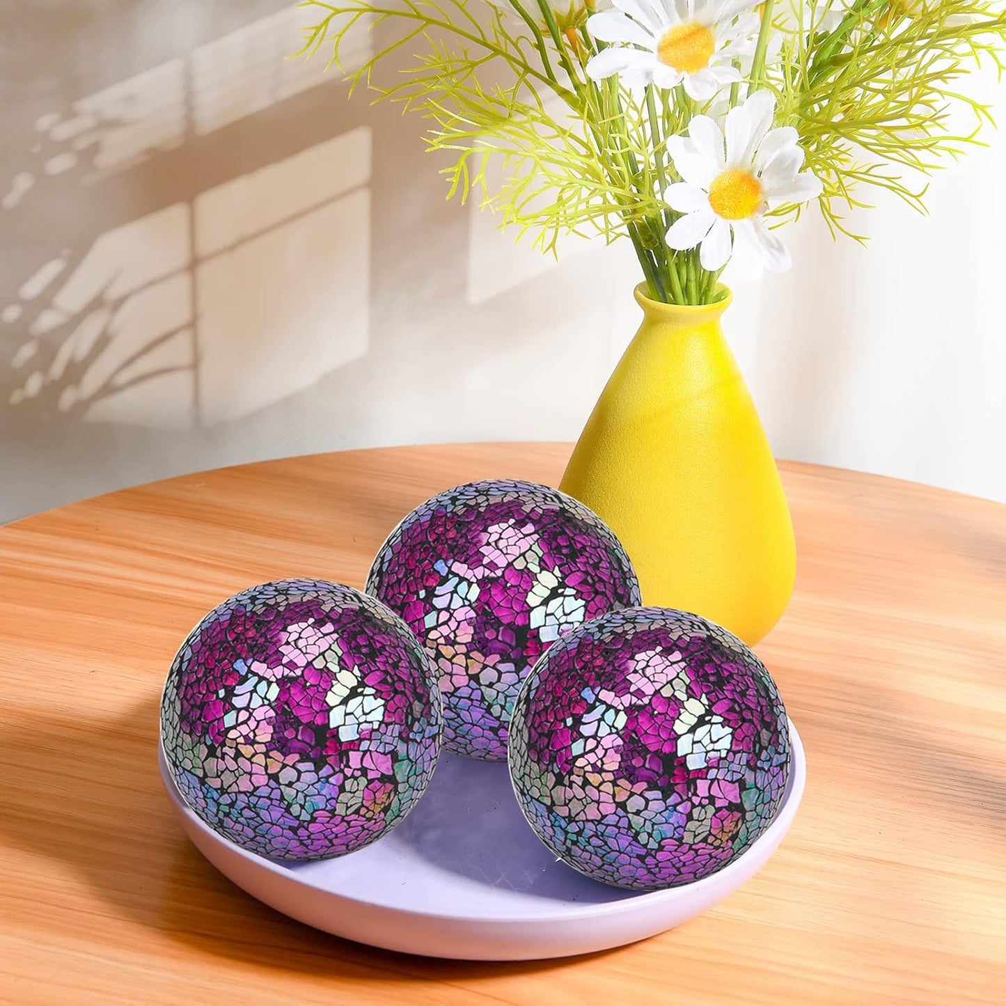 6Pcs Decorative Ball Set, 6cm/2.4inch Red Dazzle Mosaic Glass Orbs Centerpiece Balls for Decorate Bowls Vases Tables Wedding Party