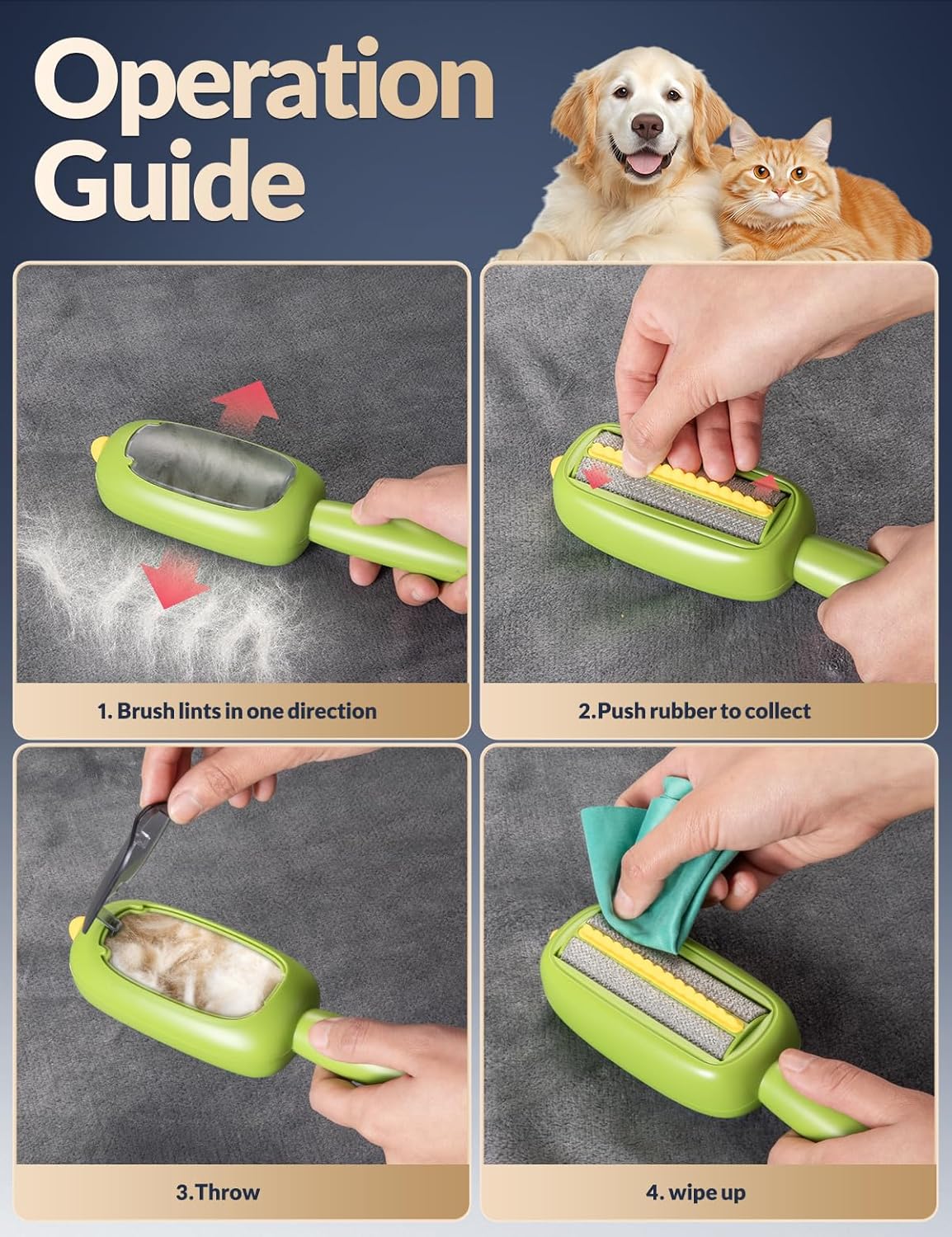 Portable Lint Brush,Reusable Lint Roller,Washable Pet Hair Removal Tool for Clothes,Furniture,Pet Hair Remover for Cats and Dogs Fur,Ideal Replacement for Sticky Refills Lint Roller/Removers