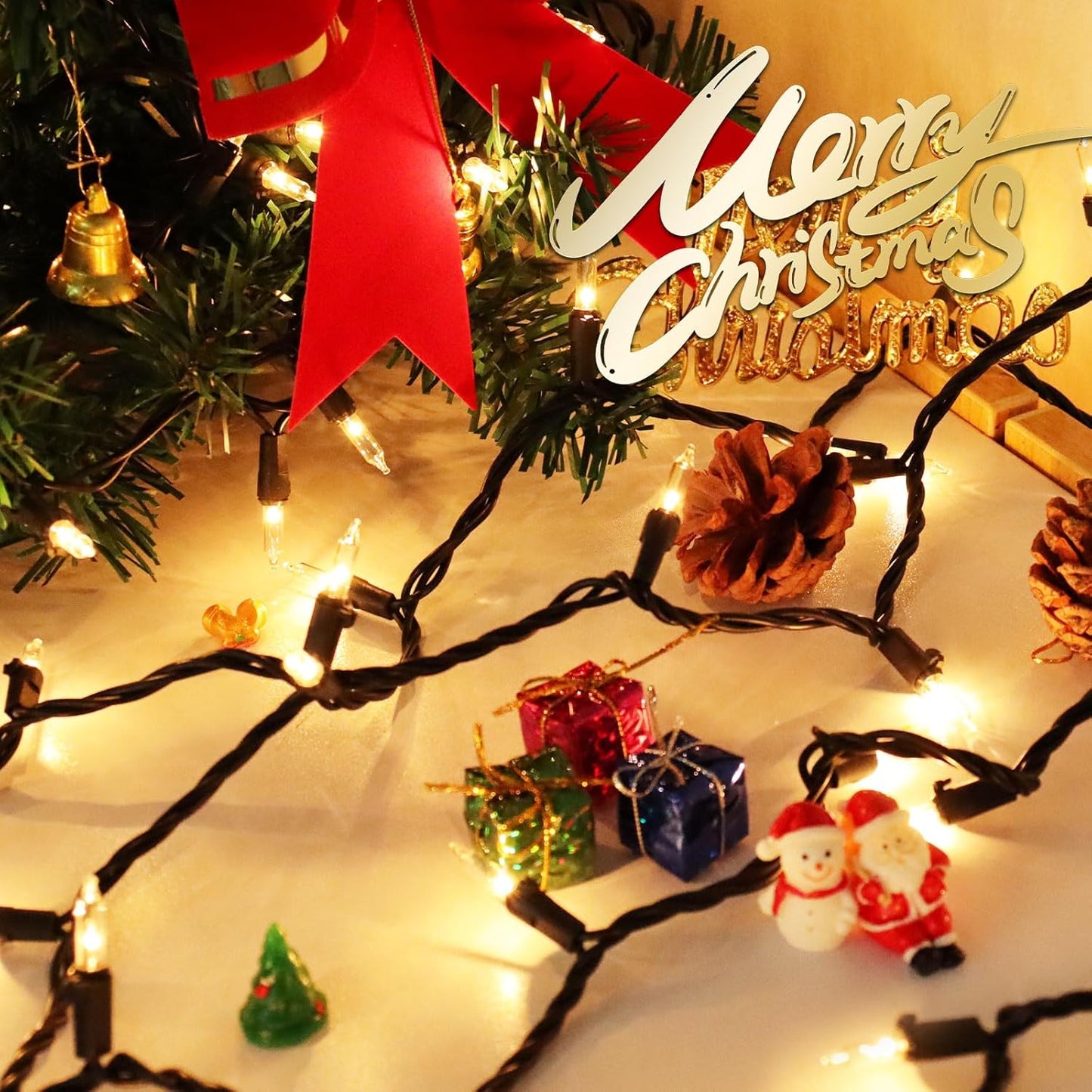 Clear Christmas Lights 25FT 100 Incandescent Bulbs Warm White Mini Lights with Black Wire for Christmas Tree, Garland, Thanksgiving, Wedding, Party, Home, Indoor & Outdoor Festival Decoration