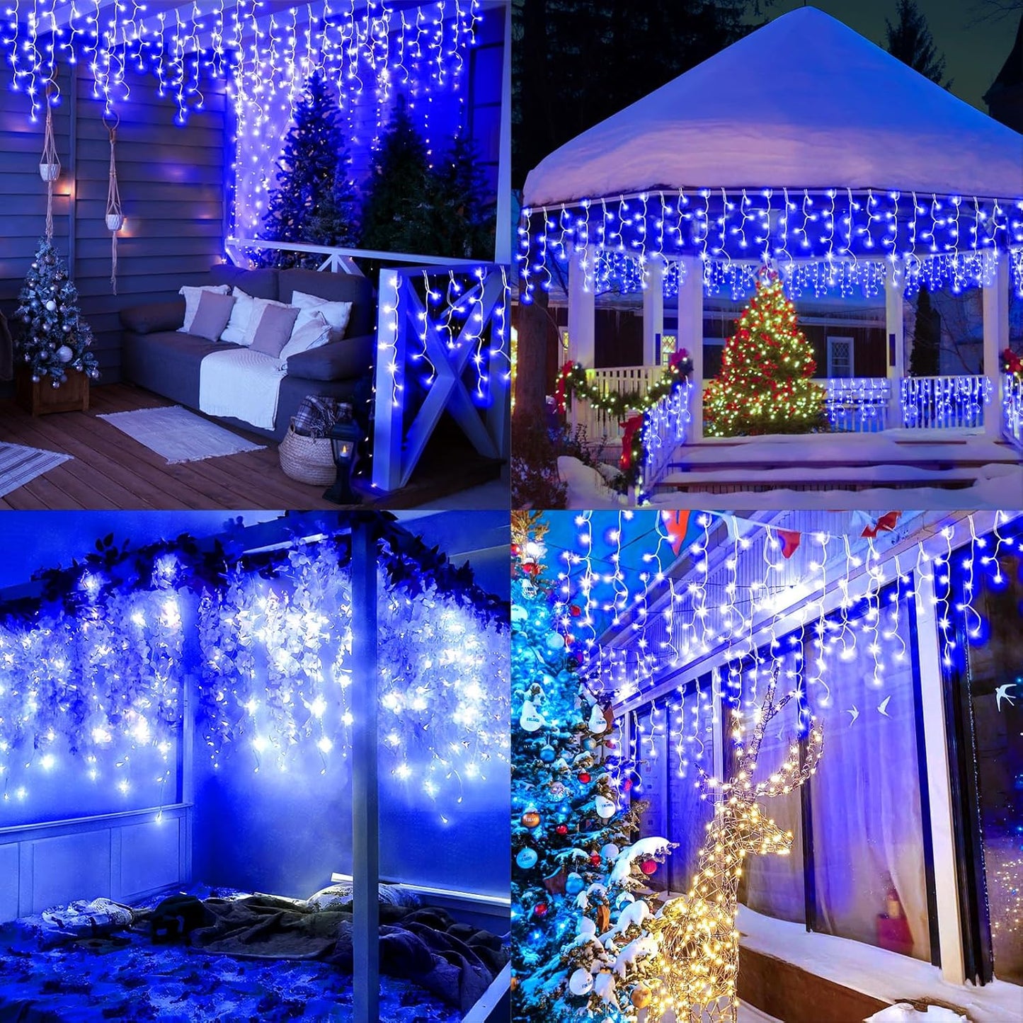 Christmas Lights Outdoor Decorations 1216 LED 99ft 8 Modes Curtain Fairy String Light with 228 Drops, Clear Wire LED String Light Indoor Decor for Wedding Party Holiday Christmas Decoration Blue