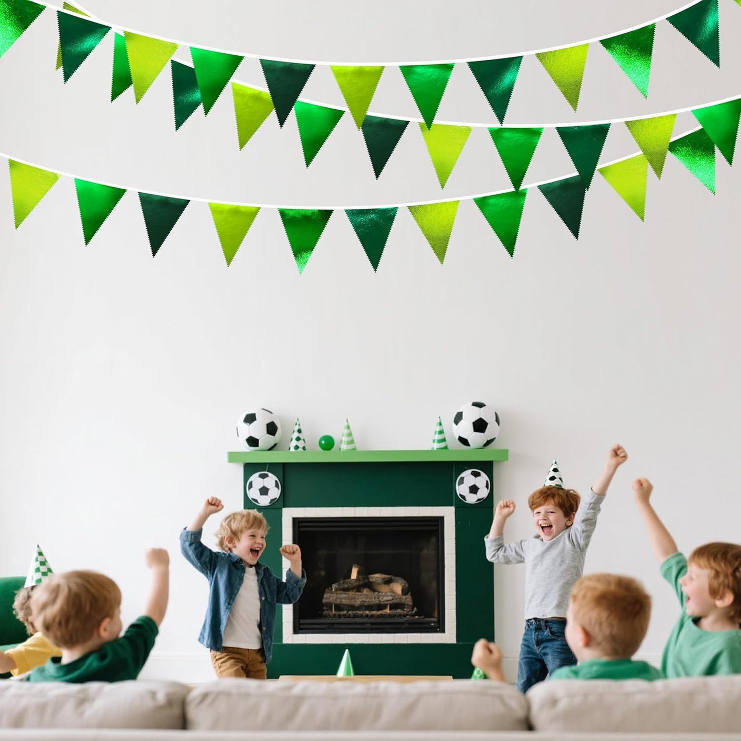 Gradient Green Party Decorations Metallic Fabric Ombre Green Triangle Pennant Banner Flag Bunting for Graduation Birthday Retirement Wedding Bachelorette Spring Summer St Patrick's Day Party Supplies