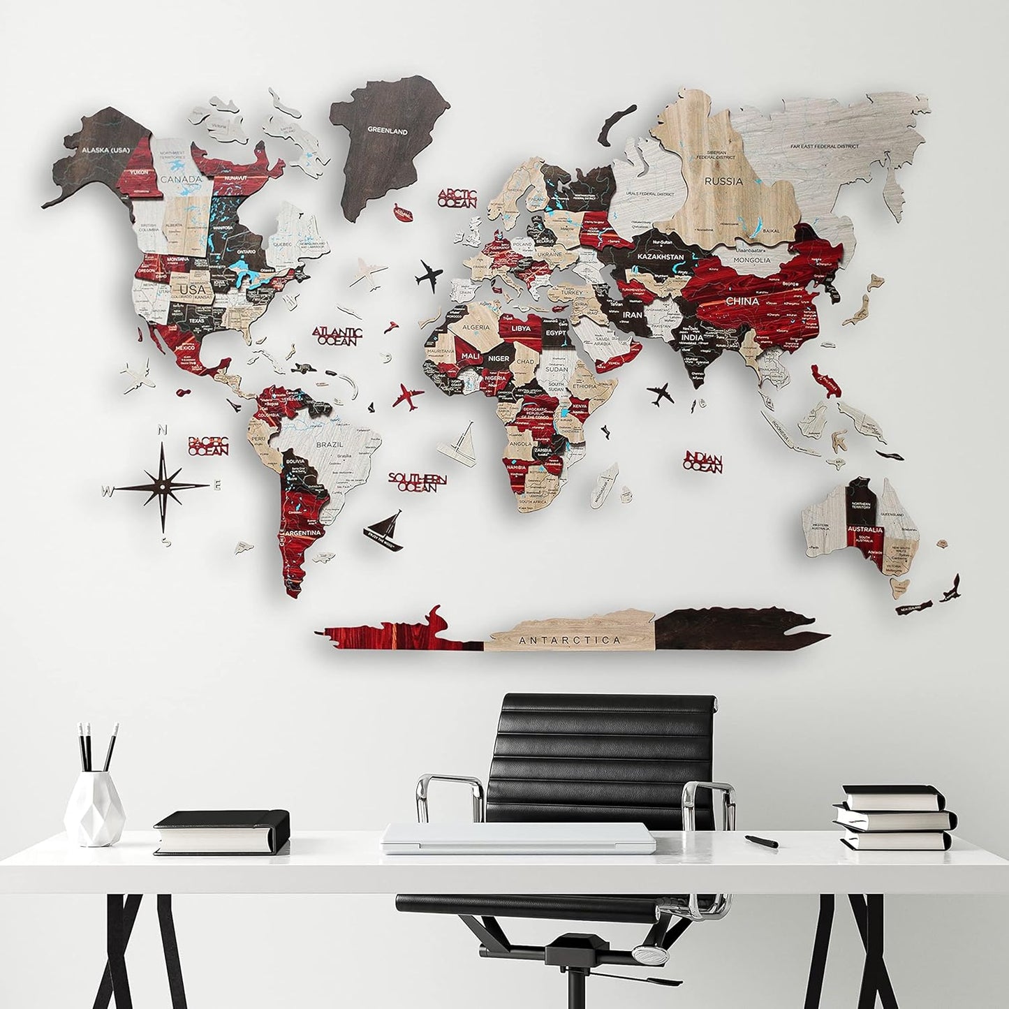 Handmade 3D Wood World Map Wall Art Large Wall Decor Track Your World Travels - Special For Home, Kitchen And Office (Urban, X-Large)