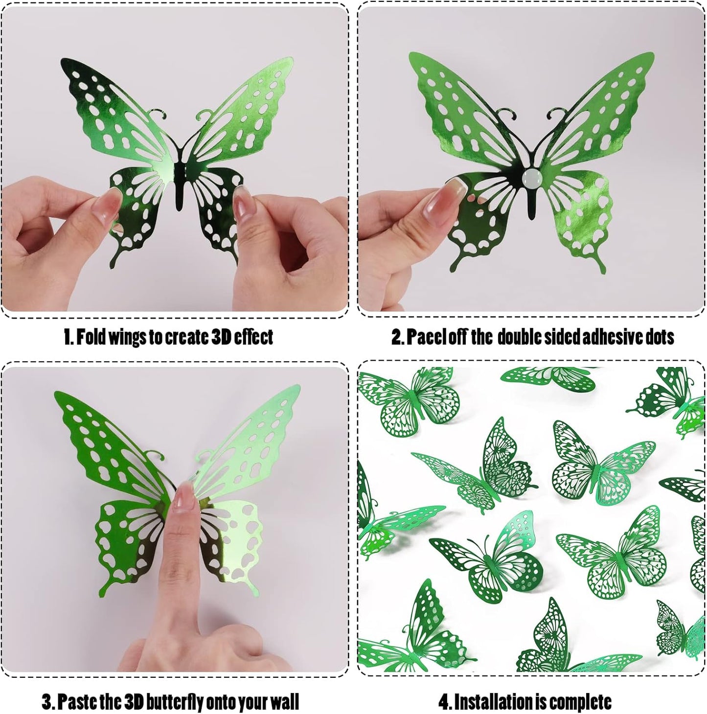SAOROPEB 3D Butterfly Wall Decor - 48 Pcs, 4 Styles, 3 Sizes, Removable Stickers for Birthdays & Parties